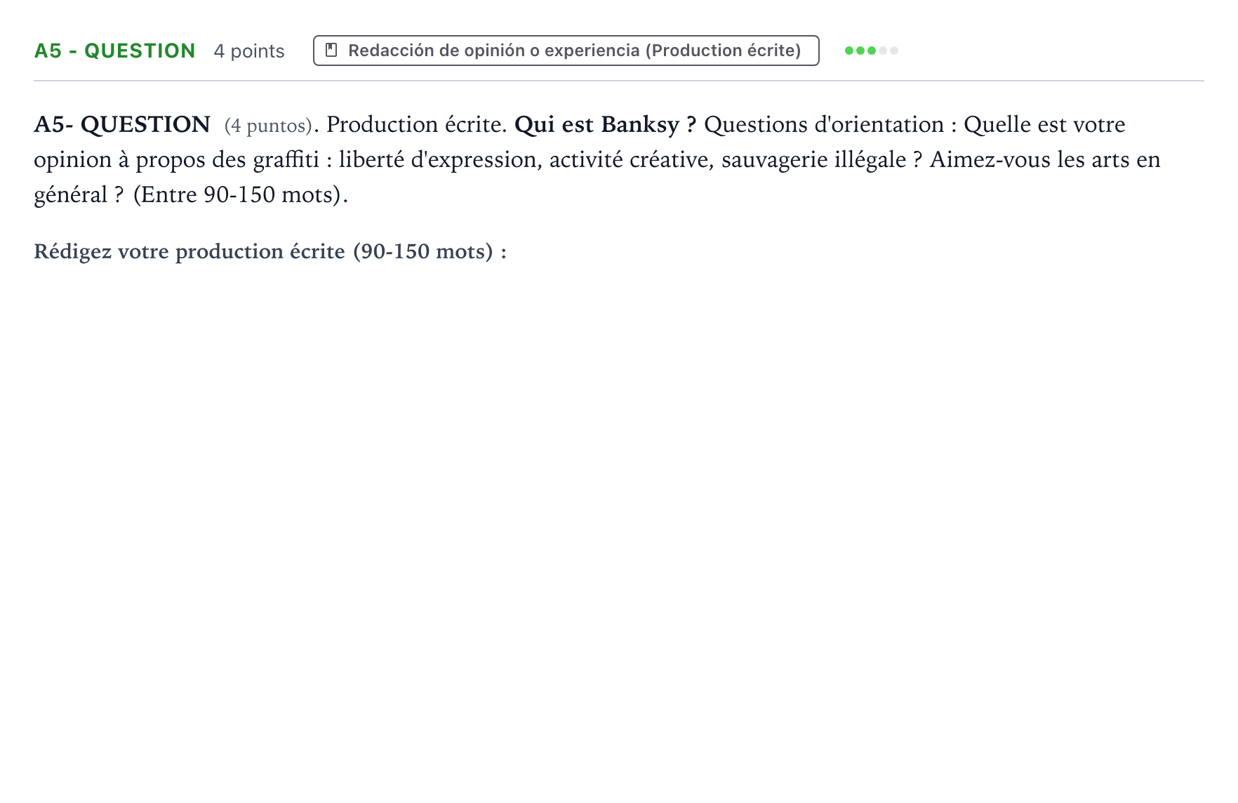 Enunciado: Ejercicio A5 - QUESTION · Francés PAU Castilla y León Extraordinaria (Fase Mejora de Nota) 2024