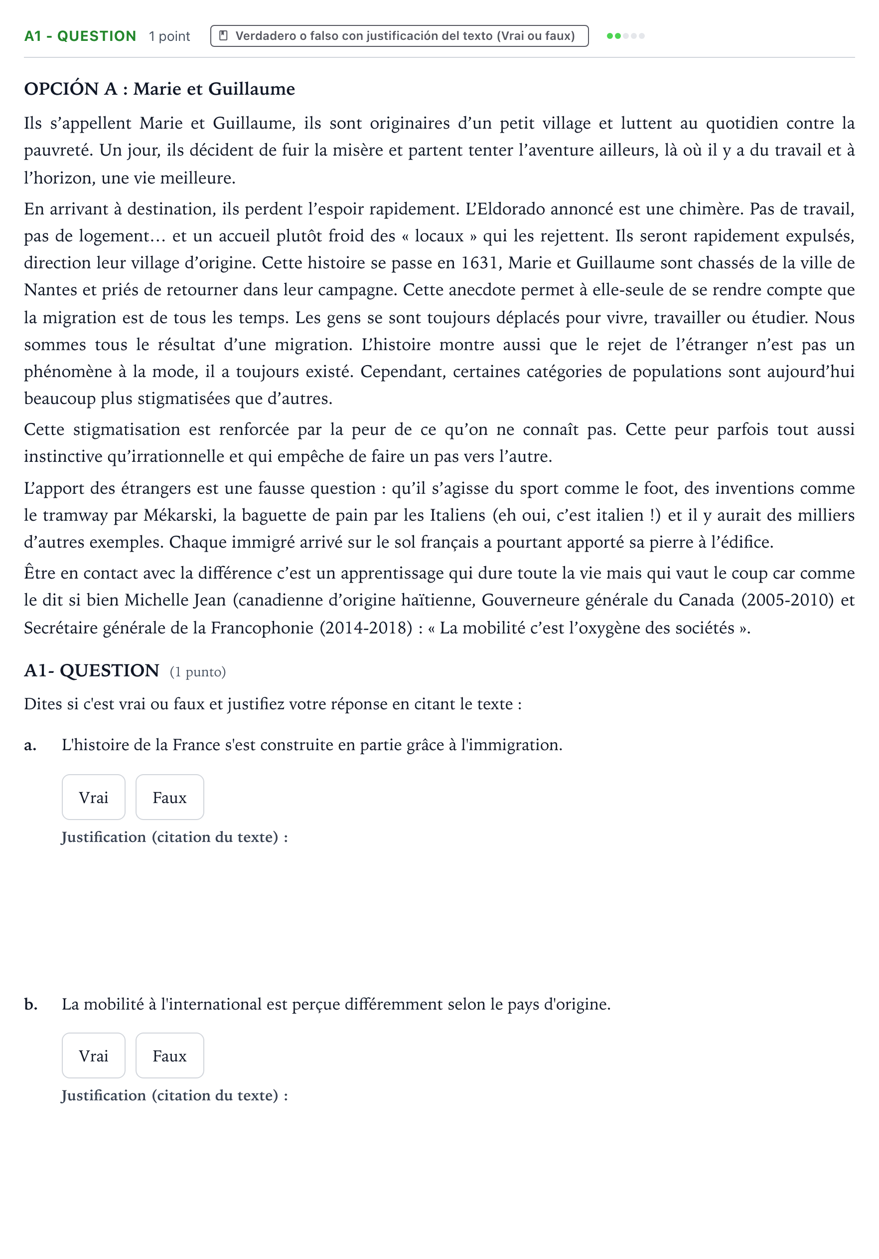 Enunciado: Ejercicio A1 - QUESTION · Francés PAU Castilla y León Ordinaria (Fase Mejora de Nota) 2024