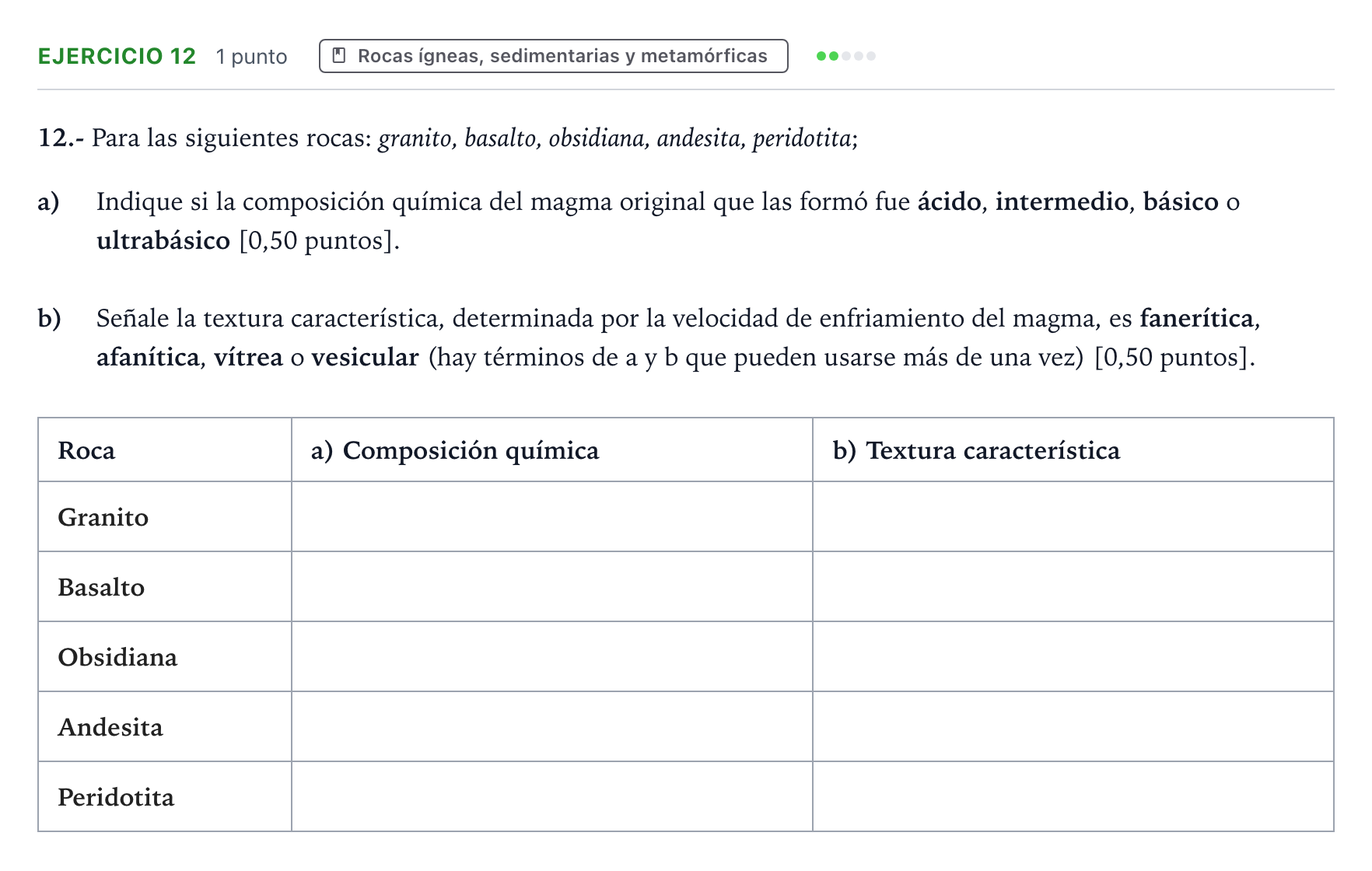 Enunciado: Problema 12 · Geología y Ciencias Ambientales PAU Castilla y León Ordinaria 2024