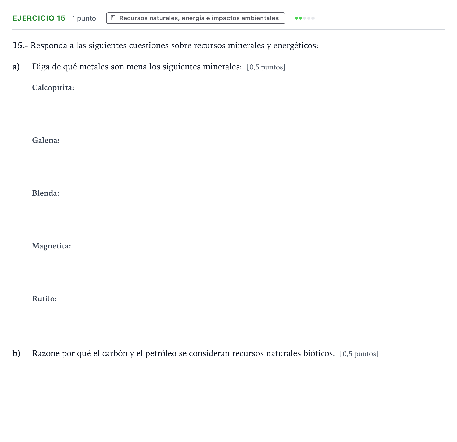Enunciado: Problema 15 · Geología y Ciencias Ambientales PAU Castilla y León Ordinaria 2024