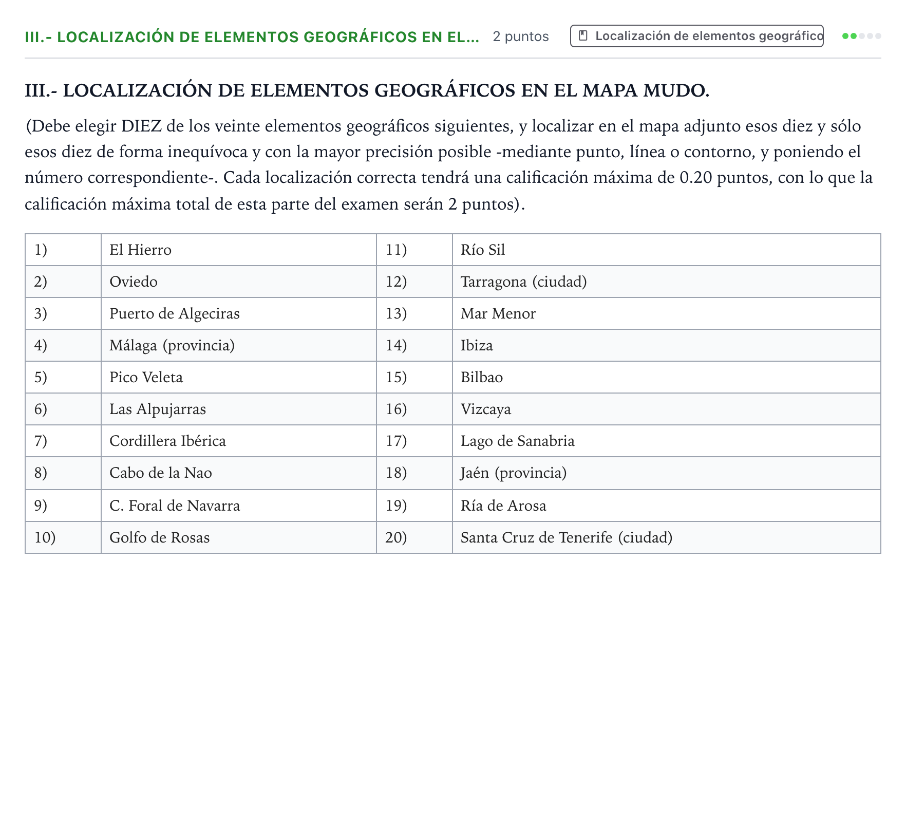 Enunciado: Ejercicio III.- Localización de elementos geográficos en el… · Geografía PAU Castilla y León Ordinaria 2024