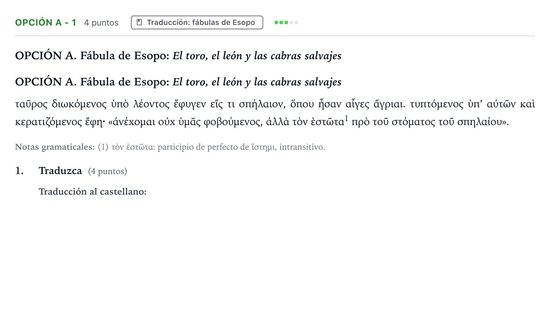 Enunciado: Opción A - 1 · Griego II PAU Castilla y León Extraordinaria 2024