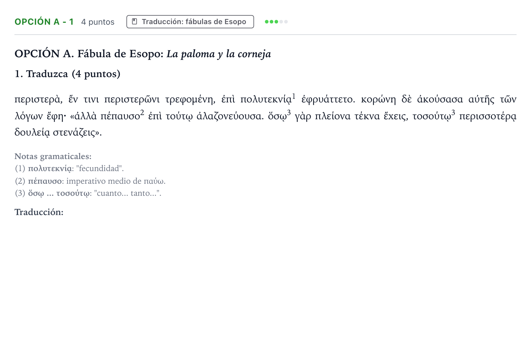 Enunciado: Opción A - 1 · Griego II PAU Castilla y León Ordinaria 2024