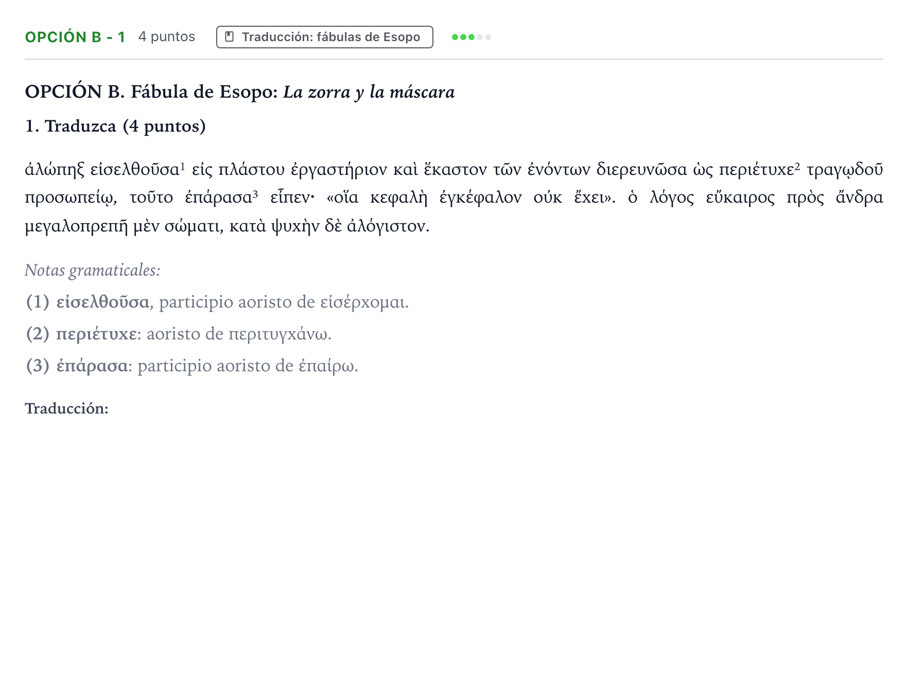 Enunciado: Opción B - 1 · Griego II PAU Castilla y León Ordinaria 2024
