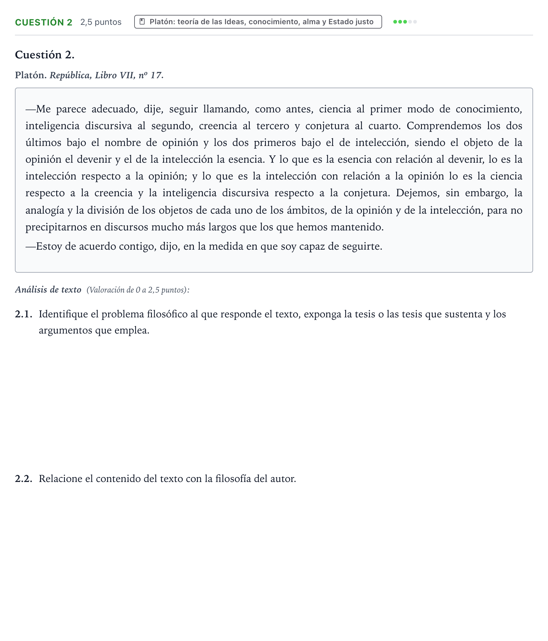 Enunciado: Cuestión 2 · Historia de la Filosofía PAU Castilla y León Extraordinaria 2024