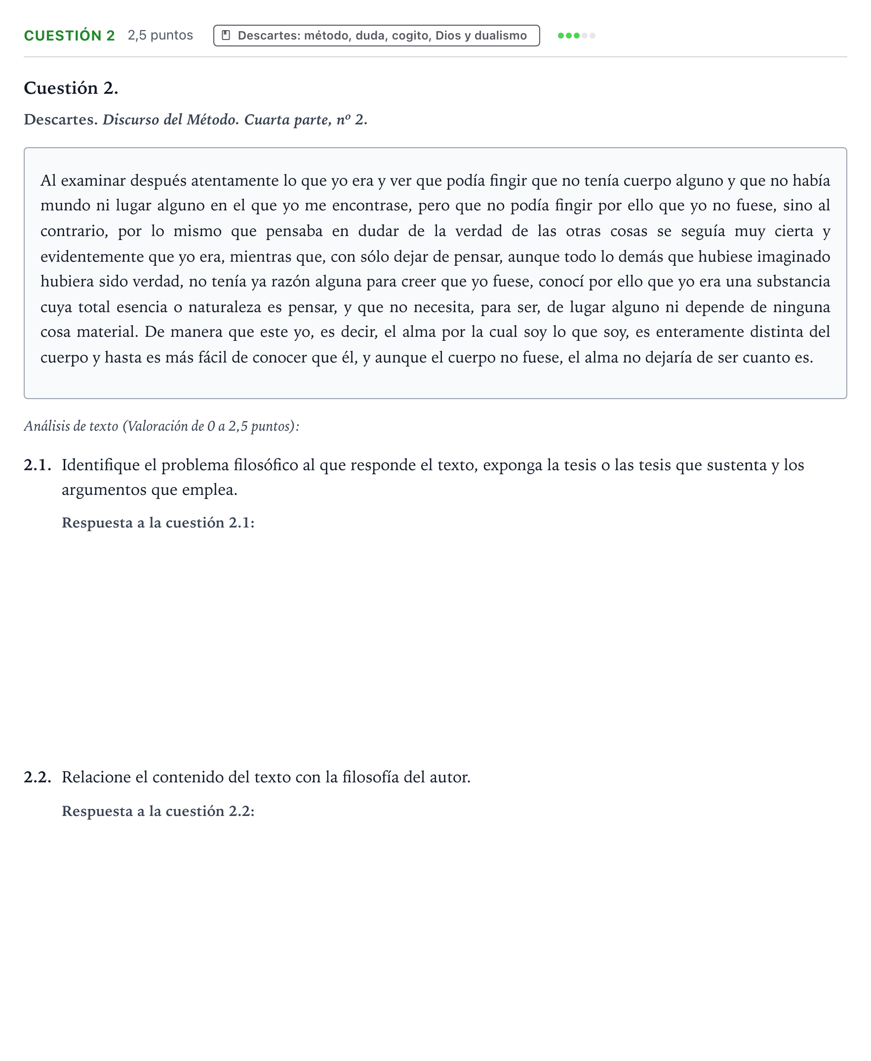Enunciado: Cuestión 2 · Historia de la Filosofía PAU Castilla y León Ordinaria 2024