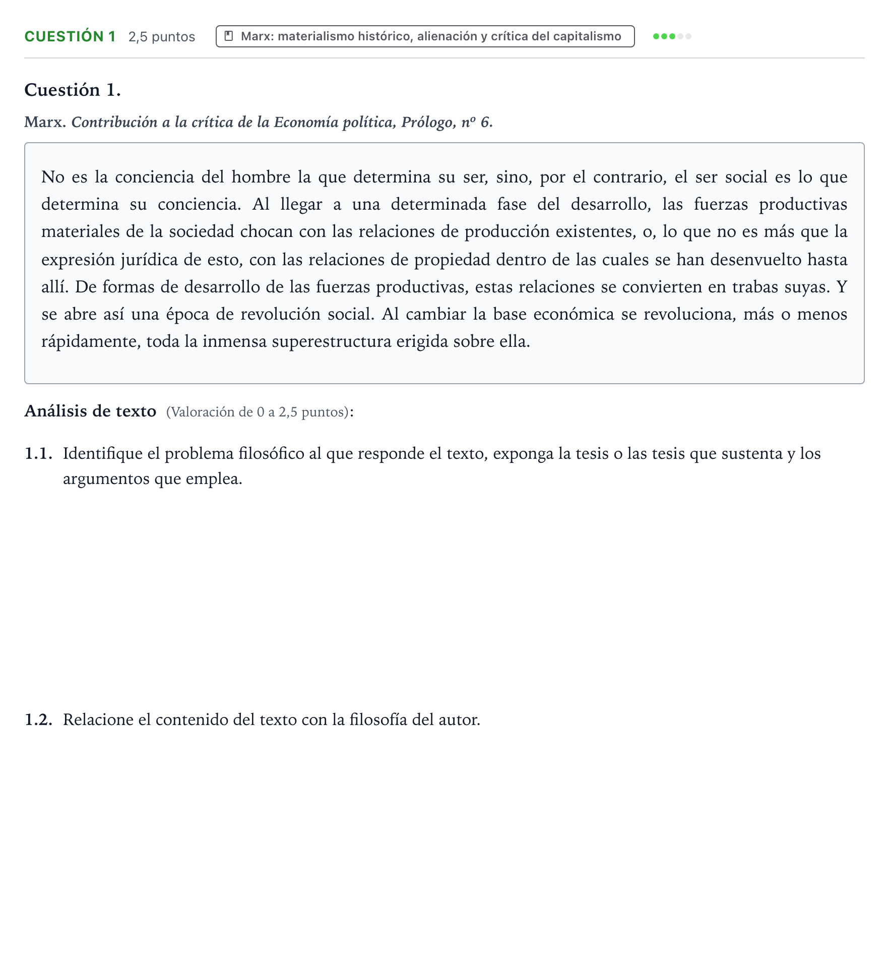 Enunciado: Cuestión 1 · Historia de la Filosofía PAU Castilla y León Extraordinaria (Fase Mejora de Nota) 2024