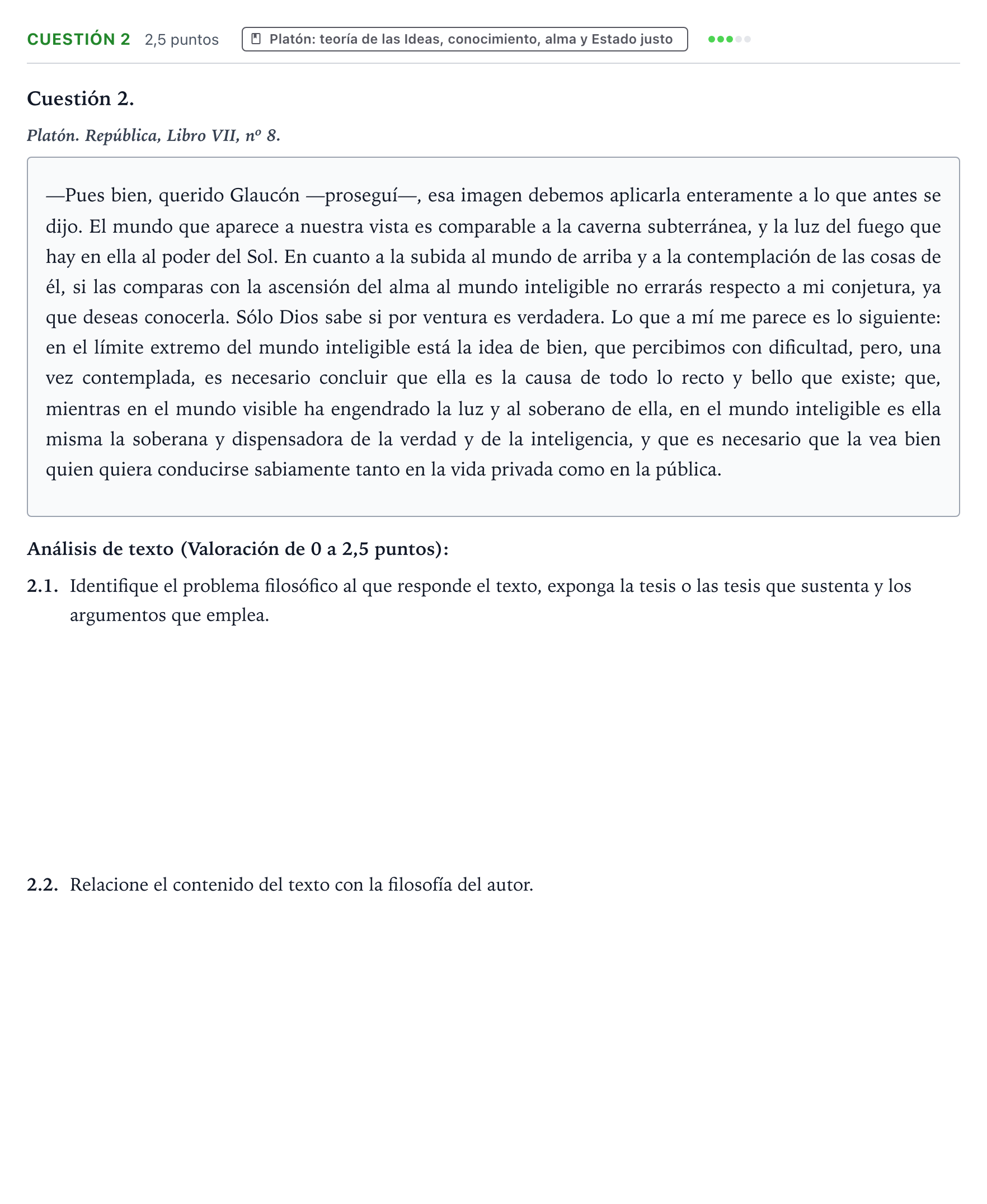 Enunciado: Cuestión 2 · Historia de la Filosofía PAU Castilla y León Extraordinaria (Fase Mejora de Nota) 2024