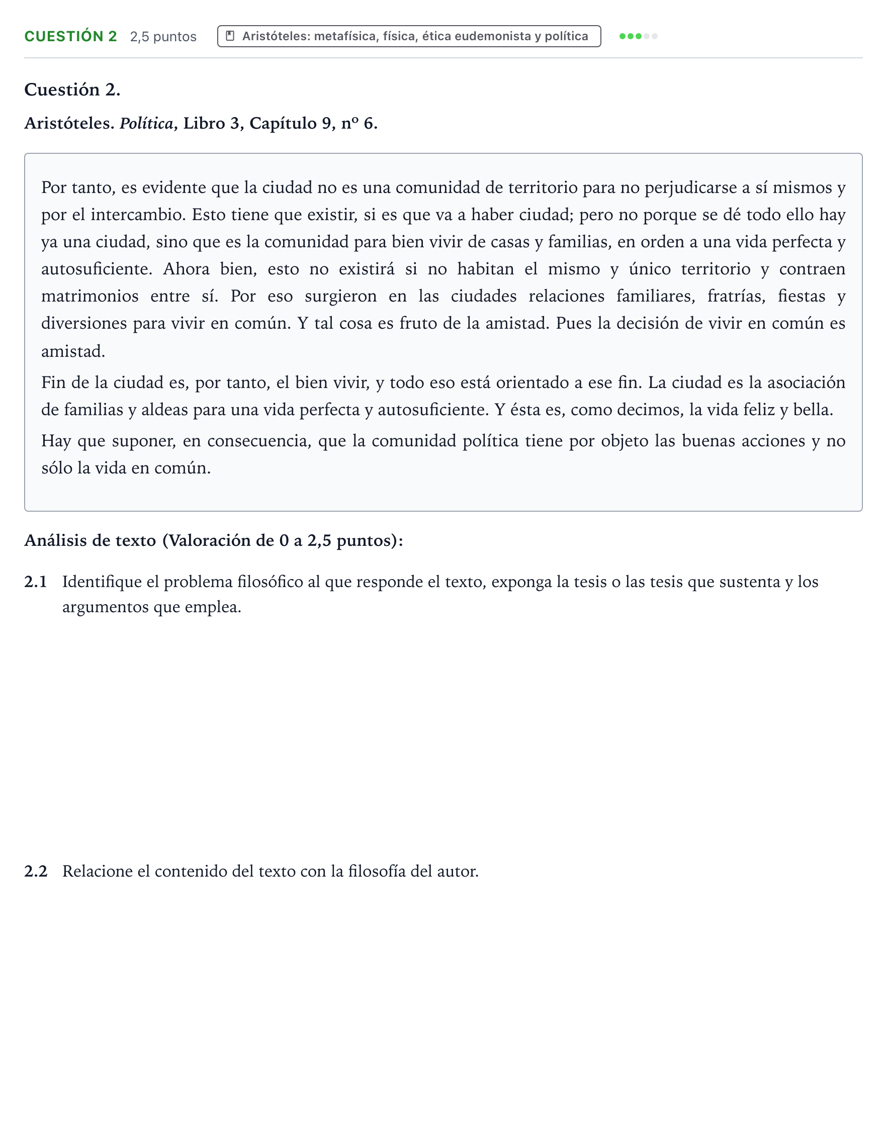 Enunciado: Cuestión 2 · Historia de la Filosofía PAU Castilla y León Ordinaria (Fase Mejora de Nota) 2024