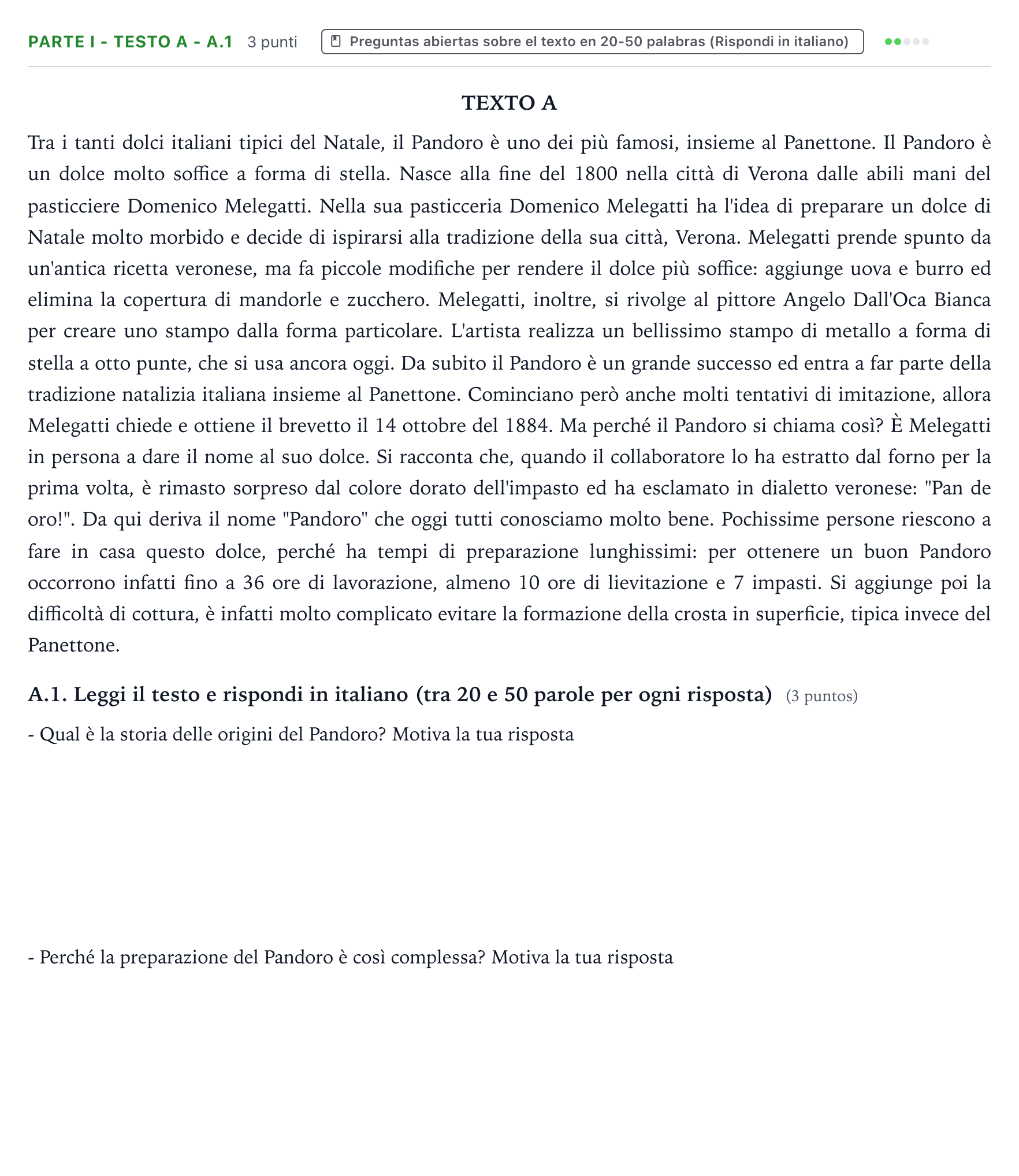 Enunciado: Ejercicio Parte I - Testo A - A.1 · Italiano PAU Castilla y León Ordinaria 2024