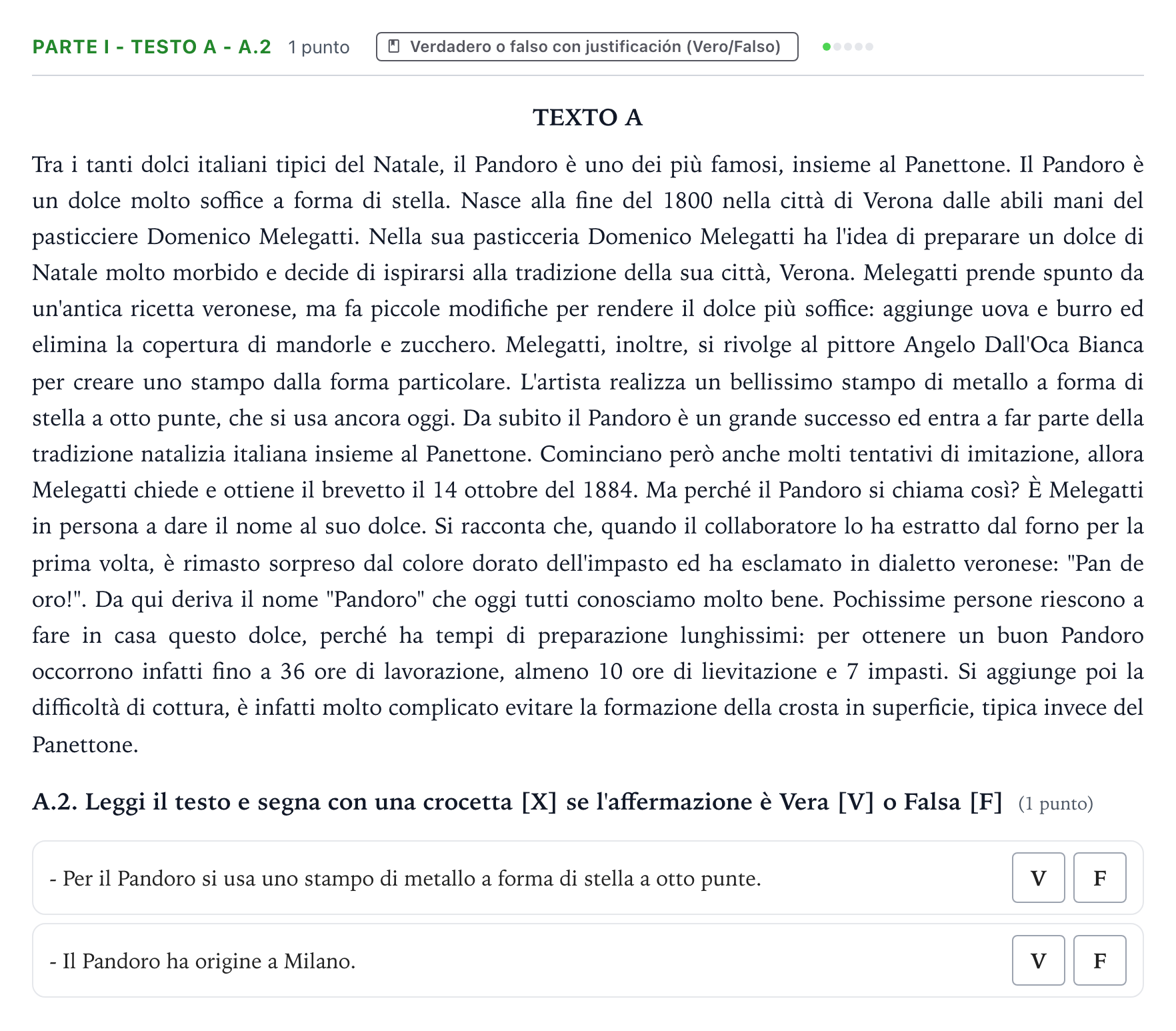 Enunciado: Ejercicio Parte I - Testo A - A.2 · Italiano PAU Castilla y León Ordinaria 2024