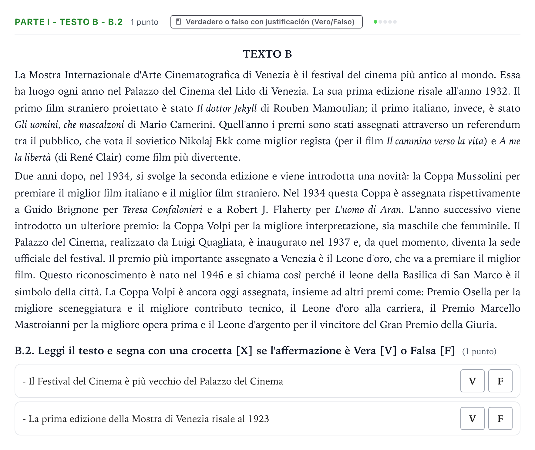 Enunciado: Ejercicio Parte I - Testo B - B.2 · Italiano PAU Castilla y León Ordinaria 2024
