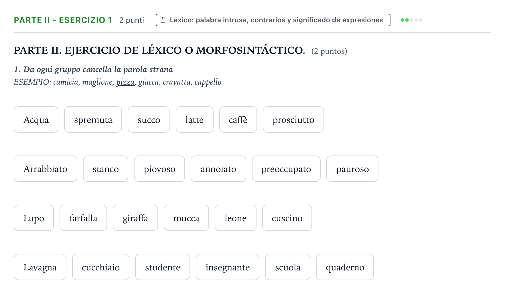 Enunciado: Ejercicio Parte II - Esercizio 1 · Italiano PAU Castilla y León Ordinaria 2024