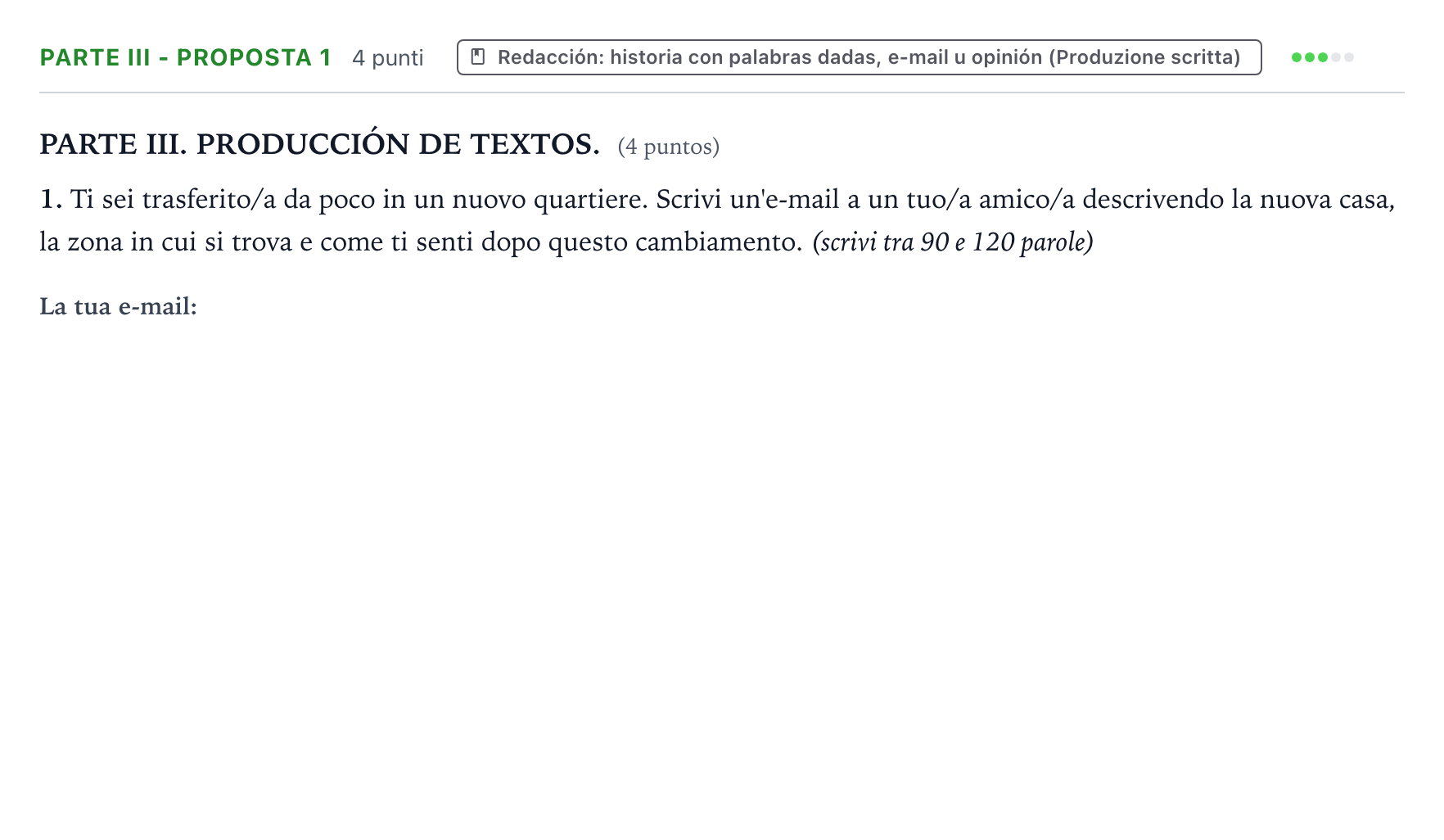Enunciado: Ejercicio Parte III - Proposta 1 · Italiano PAU Castilla y León Ordinaria 2024
