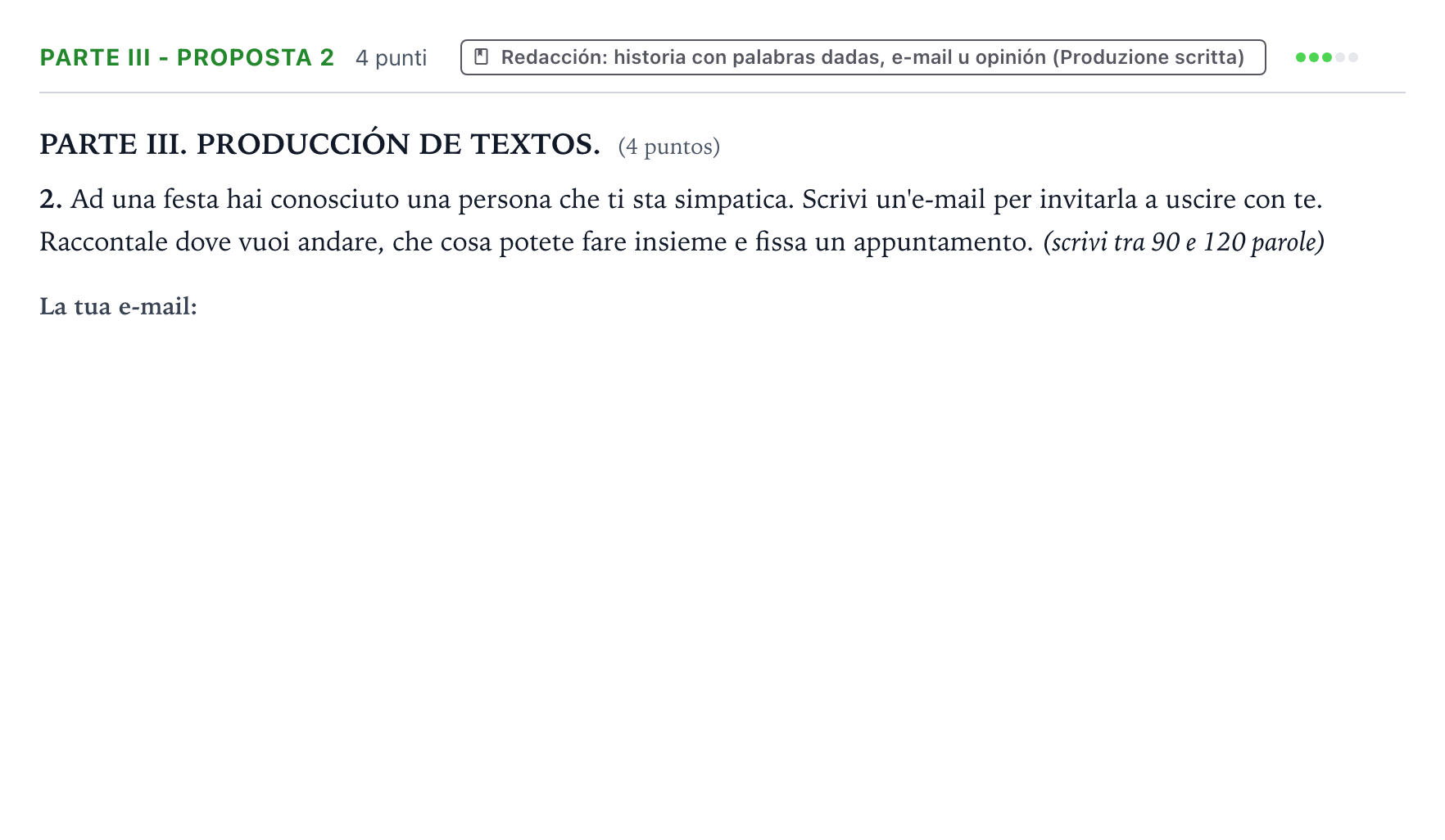 Enunciado: Ejercicio Parte III - Proposta 2 · Italiano PAU Castilla y León Ordinaria 2024