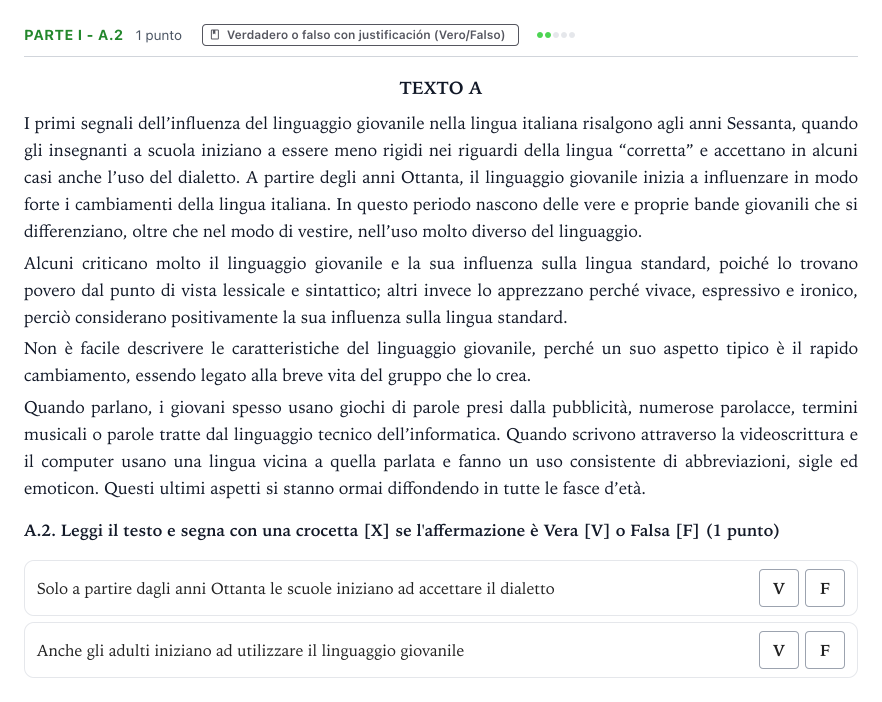 Enunciado: Ejercicio Parte I - A.2 · Italiano PAU Castilla y León Extraordinaria (Fase Mejora de Nota) 2024