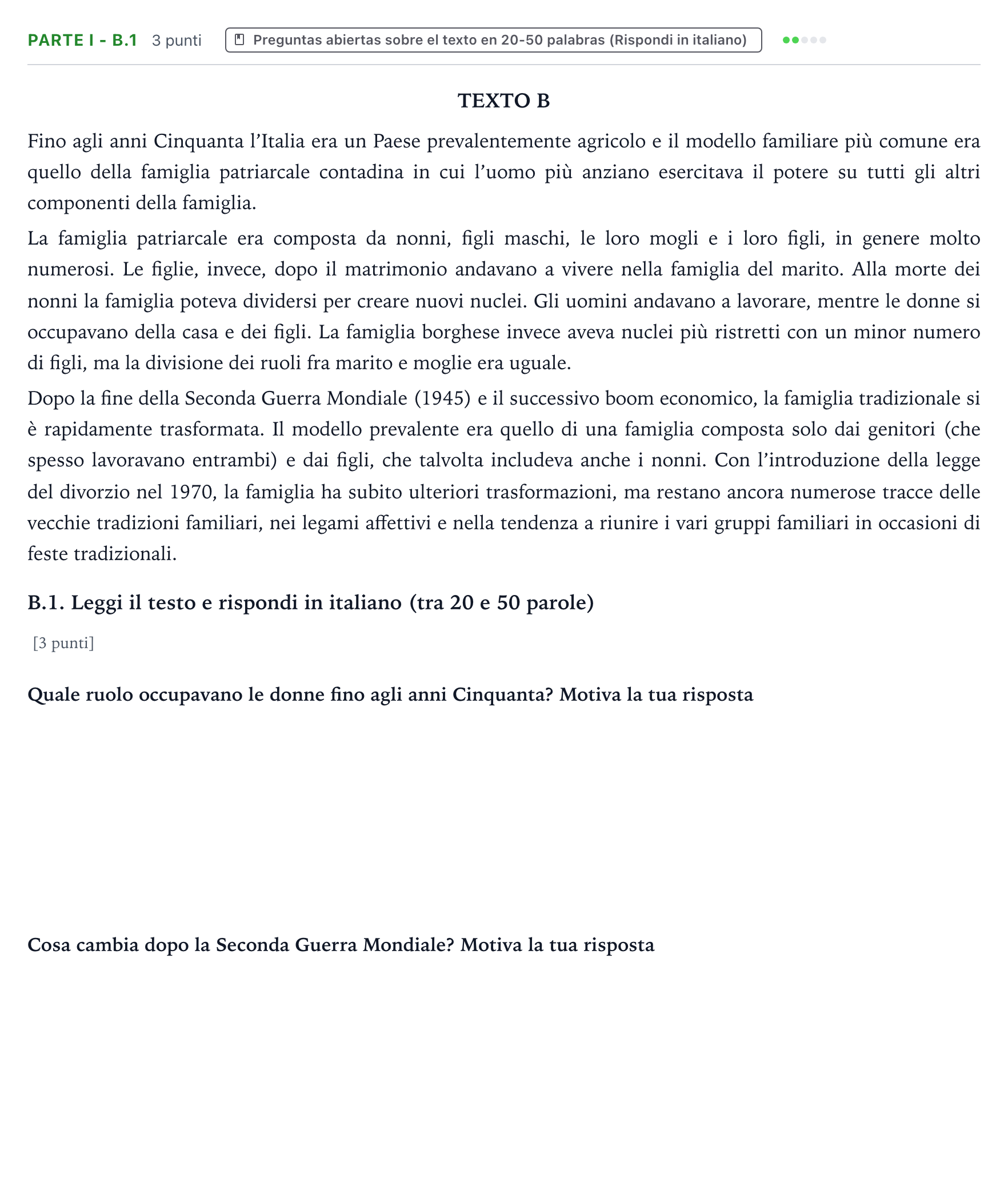 Enunciado: Ejercicio Parte I - B.1 · Italiano PAU Castilla y León Extraordinaria (Fase Mejora de Nota) 2024