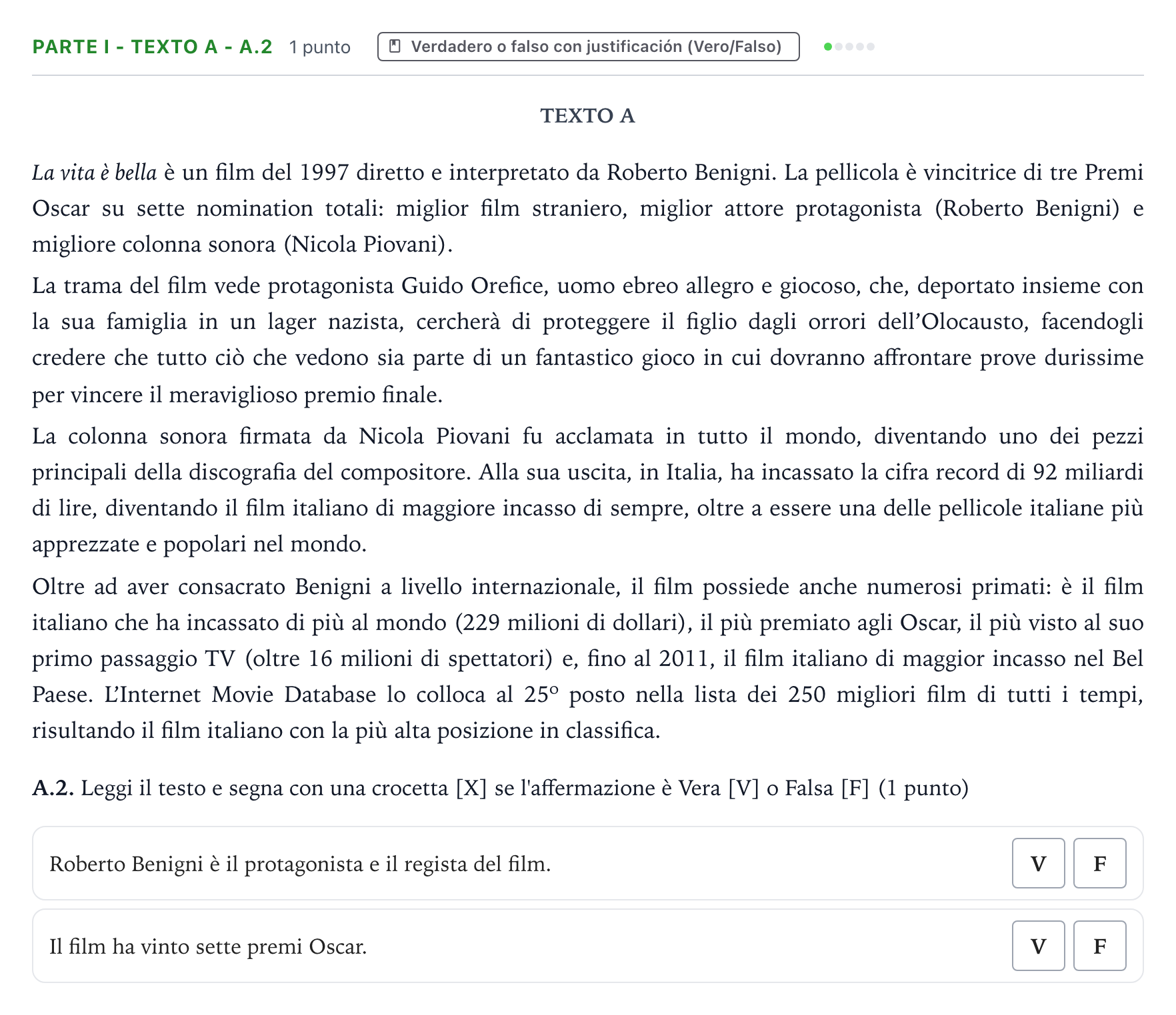 Enunciado: Ejercicio Parte I - Texto A - A.2 · Italiano PAU Castilla y León Ordinaria (Fase Mejora de Nota) 2024