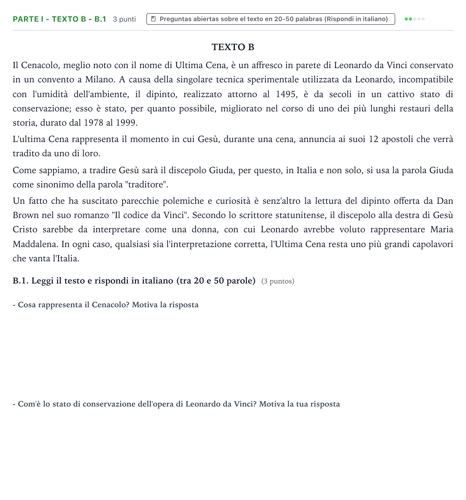 Enunciado: Ejercicio Parte I - Texto B - B.1 · Italiano PAU Castilla y León Ordinaria (Fase Mejora de Nota) 2024