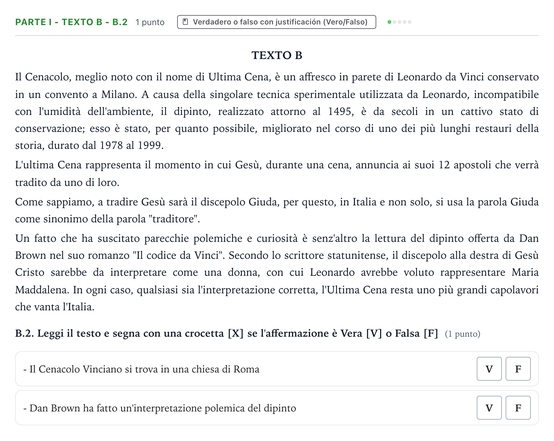 Enunciado: Ejercicio Parte I - Texto B - B.2 · Italiano PAU Castilla y León Ordinaria (Fase Mejora de Nota) 2024