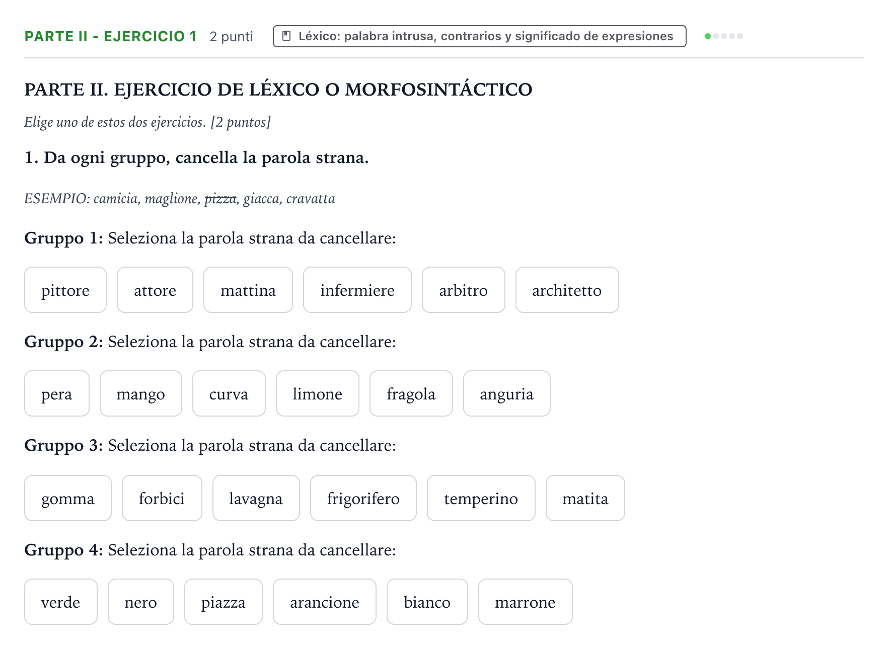Enunciado: Ejercicio Parte II - Ejercicio 1 · Italiano PAU Castilla y León Ordinaria (Fase Mejora de Nota) 2024