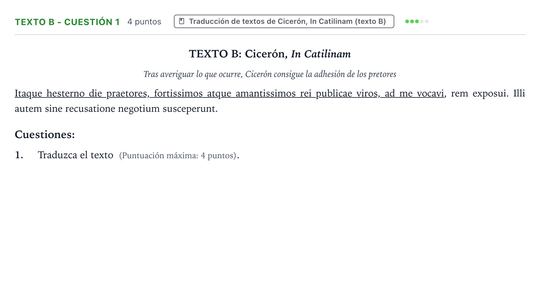 Enunciado: Ejercicio Texto B - Cuestión 1 · Latín II PAU Castilla y León Ordinaria (Fase Mejora de Nota) 2024
