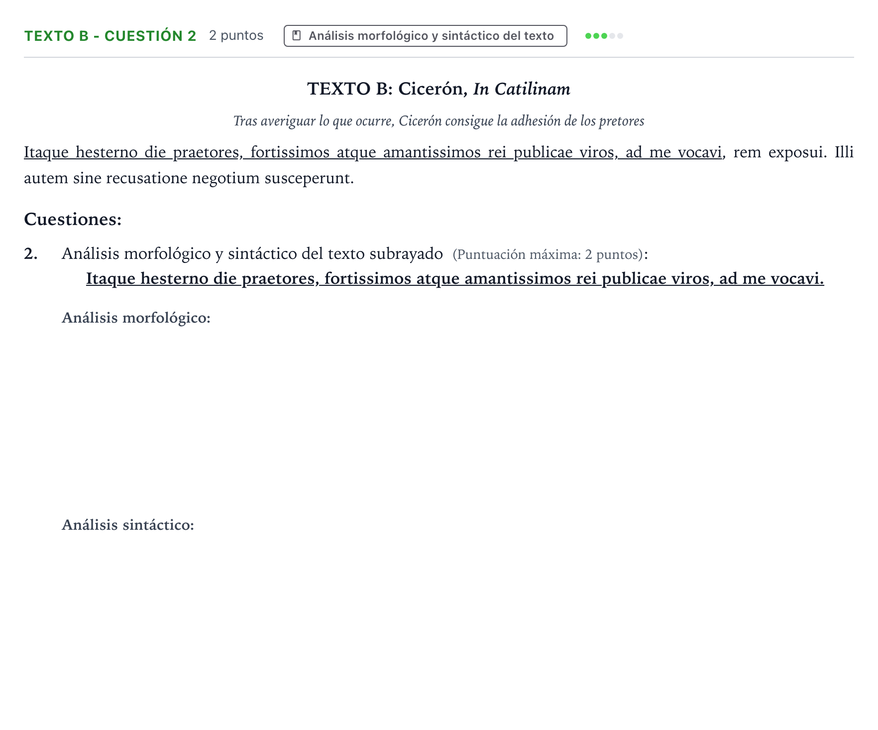Enunciado: Ejercicio Texto B - Cuestión 2 · Latín II PAU Castilla y León Ordinaria (Fase Mejora de Nota) 2024