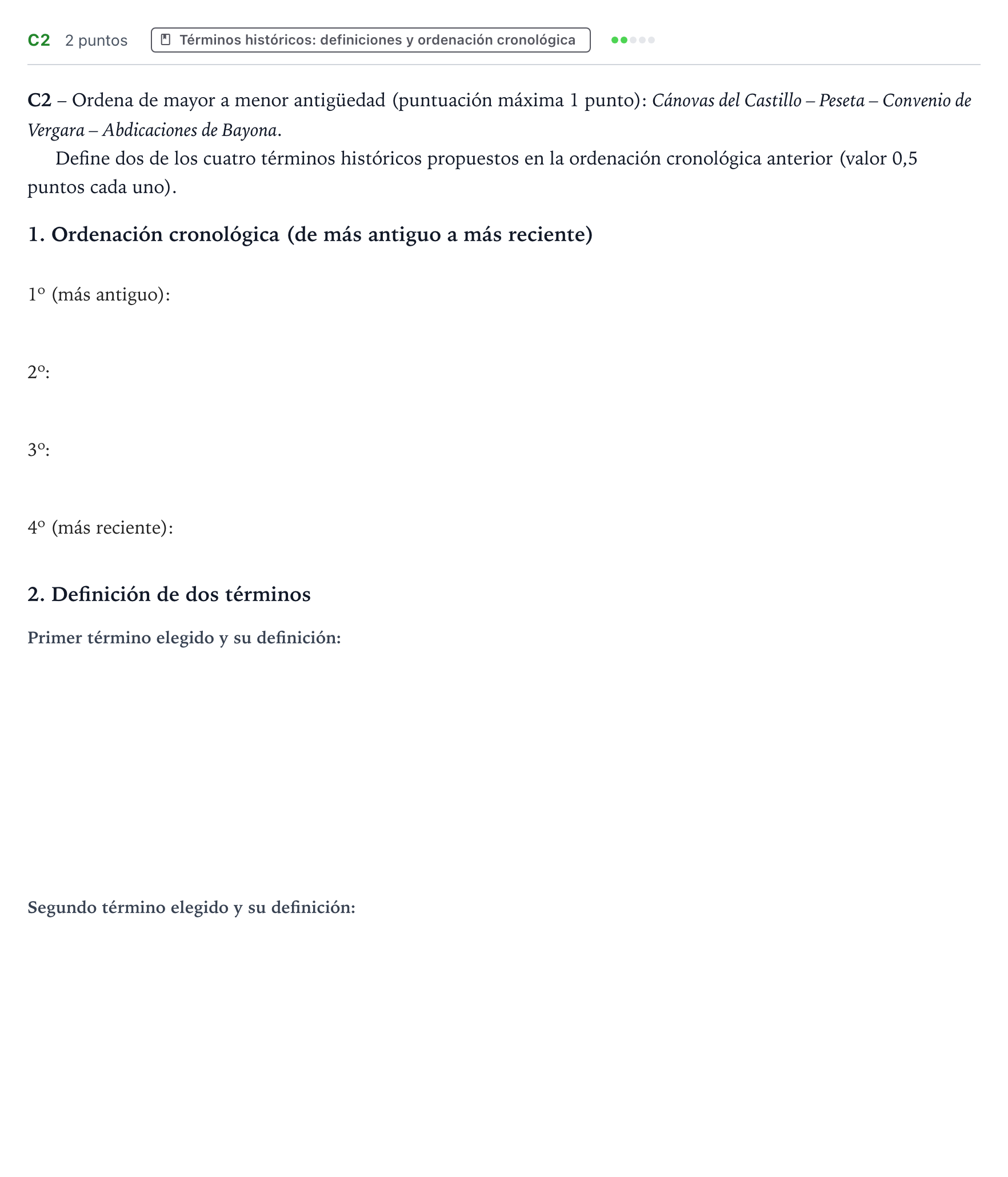 Enunciado: Ejercicio C2 · Historia de España PAU Castilla y León Ordinaria 2024