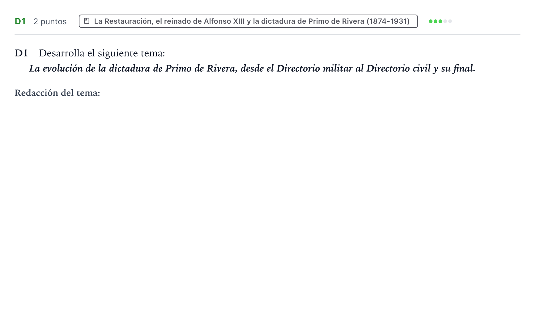 Enunciado: Ejercicio D1 · Historia de España PAU Castilla y León Ordinaria 2024