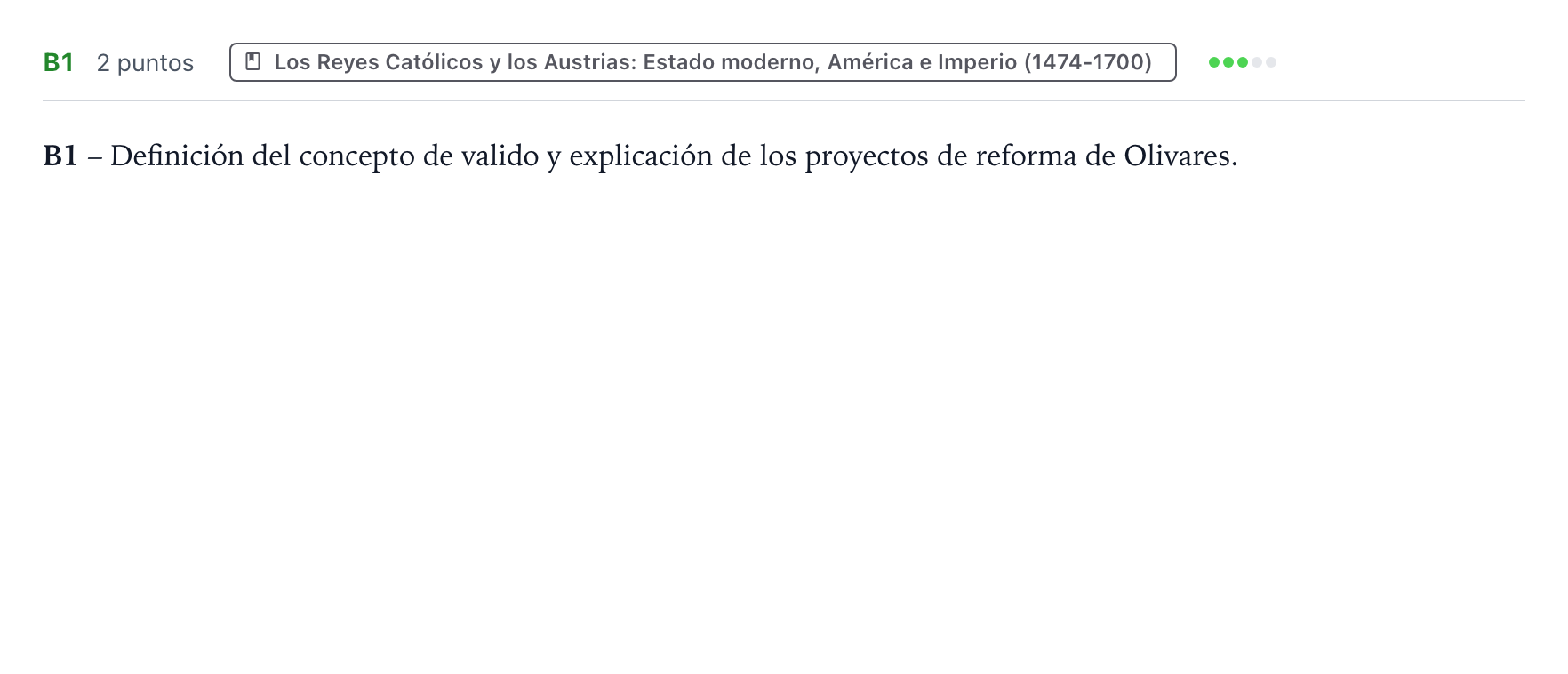 Enunciado: Ejercicio B1 · Historia de España PAU Castilla y León Extraordinaria (Fase Mejora de Nota) 2024