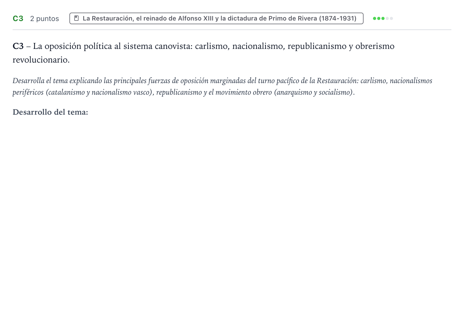 Enunciado: Ejercicio C3 · Historia de España PAU Castilla y León Extraordinaria (Fase Mejora de Nota) 2024