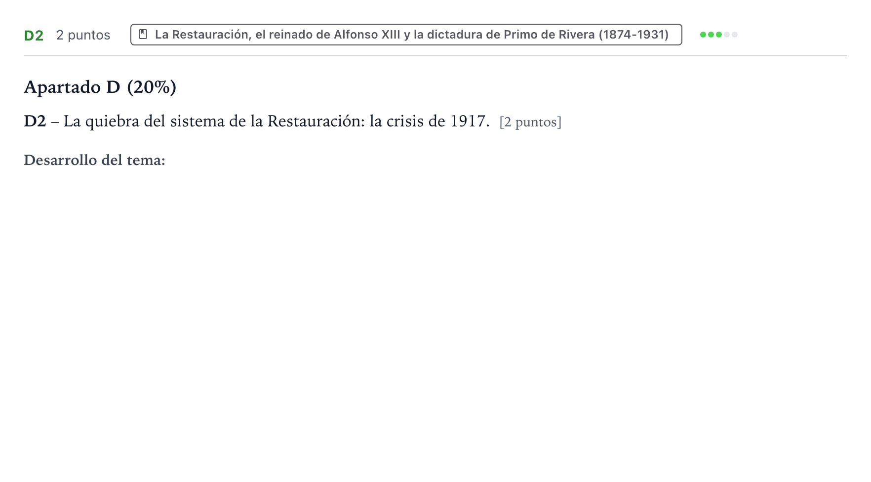 Enunciado: Ejercicio D2 · Historia de España PAU Castilla y León Extraordinaria (Fase Mejora de Nota) 2024