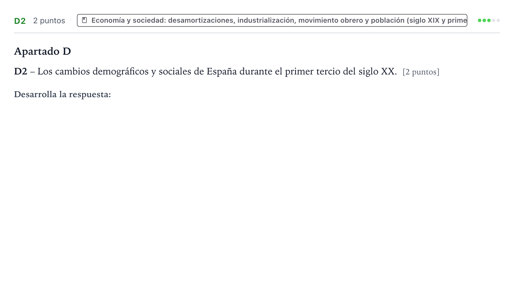 Enunciado: Ejercicio D2 · Historia de España PAU Castilla y León Ordinaria (Fase Mejora de Nota) 2024