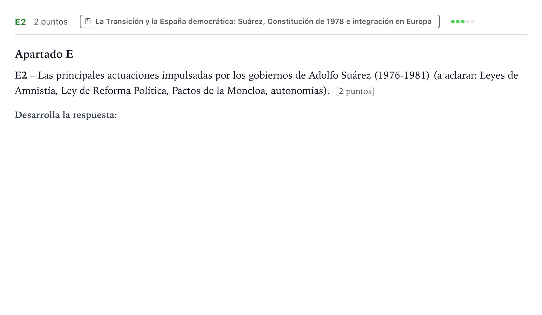 Enunciado: Ejercicio E2 · Historia de España PAU Castilla y León Ordinaria (Fase Mejora de Nota) 2024