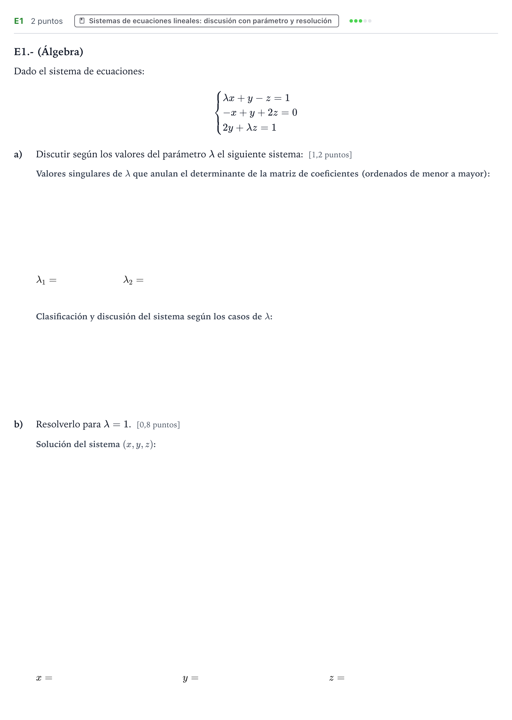 Enunciado: Ejercicio E1 · Matemáticas II PAU Castilla y León Extraordinaria 2024