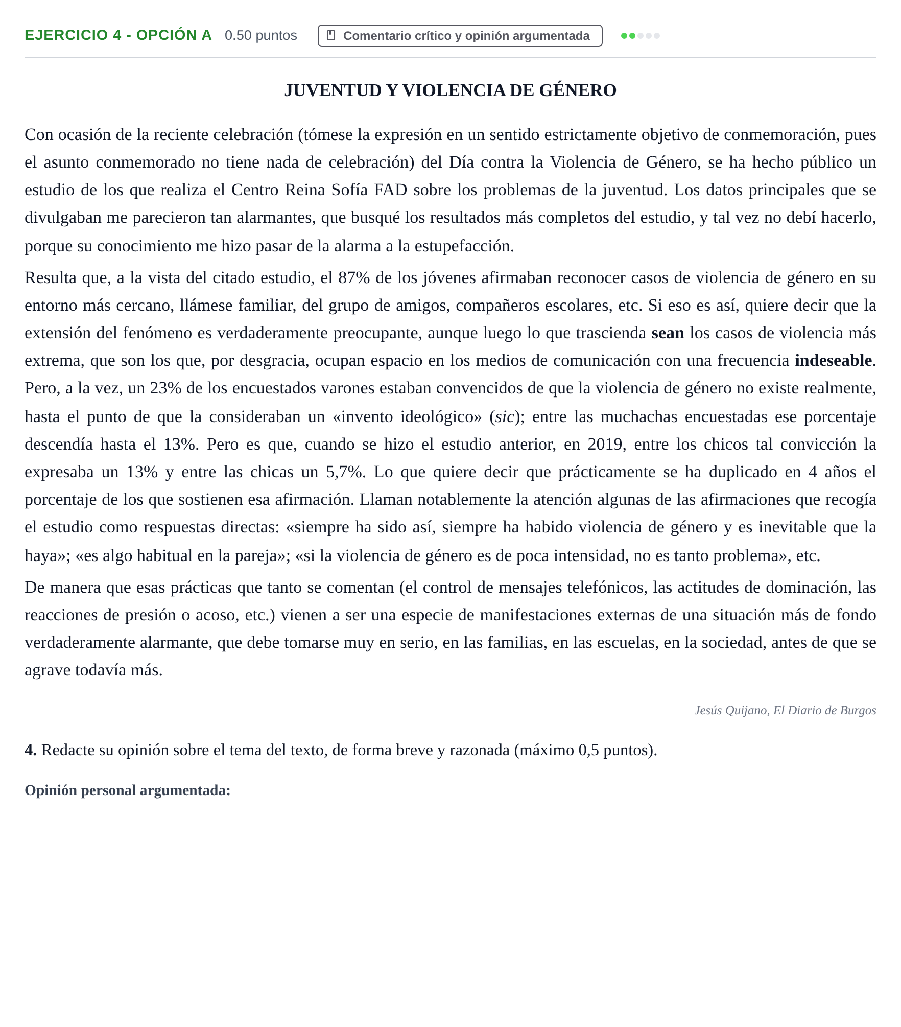 Enunciado: Ejercicio 4 - Opción A · Lengua Castellana y Literatura II PAU Castilla y León Extraordinaria 2024