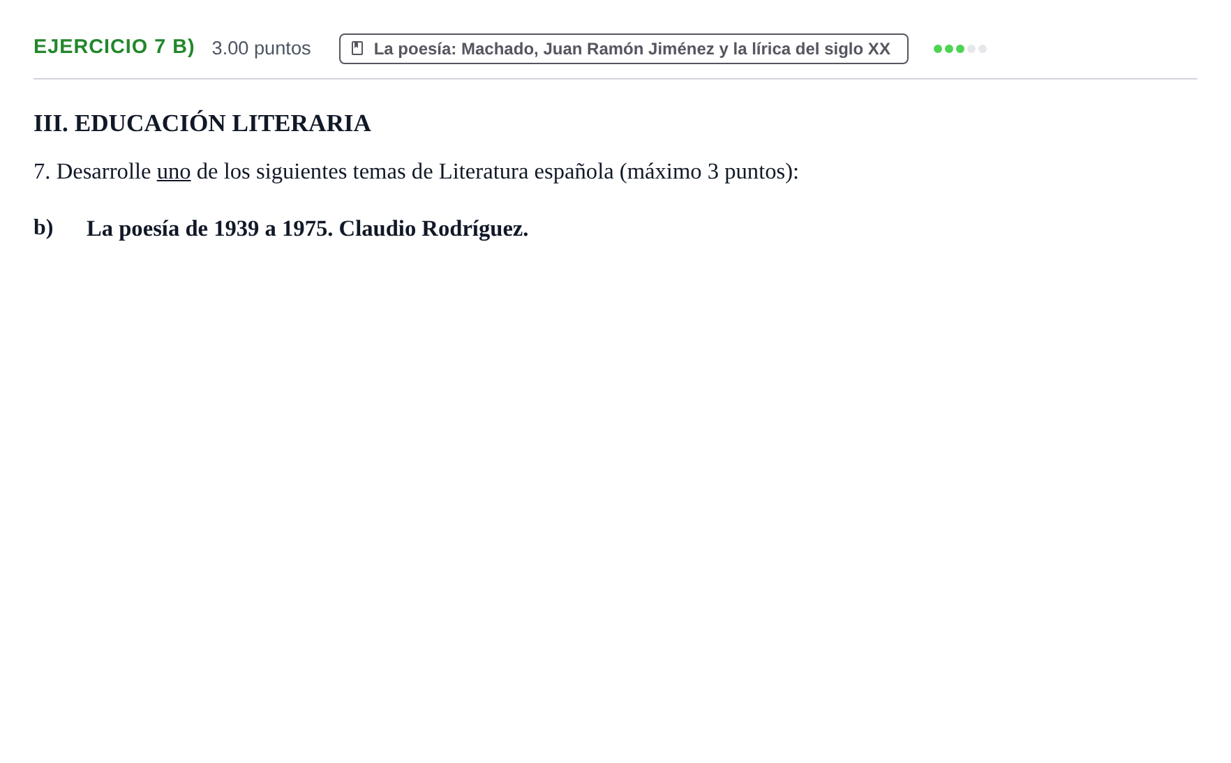 Enunciado: Ejercicio 7 b) · Lengua Castellana y Literatura II PAU Castilla y León Extraordinaria 2024