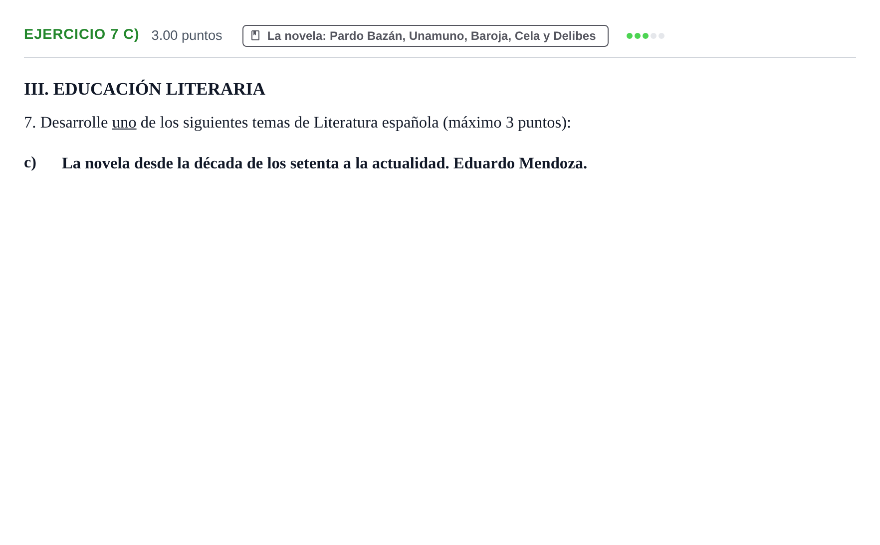 Enunciado: Ejercicio 7 c) · Lengua Castellana y Literatura II PAU Castilla y León Extraordinaria 2024