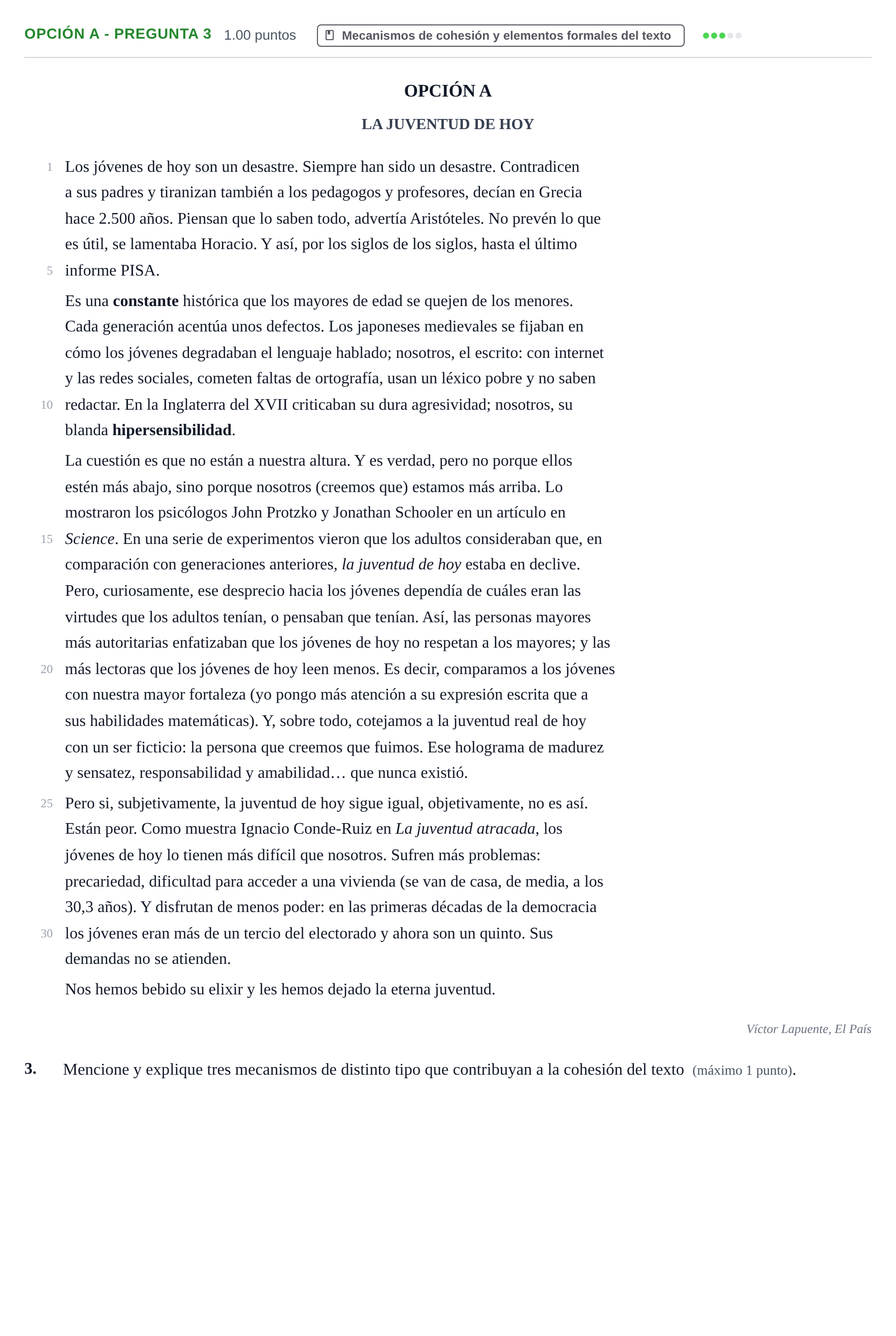 Enunciado: Opción A - Pregunta 3 · Lengua Castellana y Literatura II PAU Castilla y León Ordinaria 2024