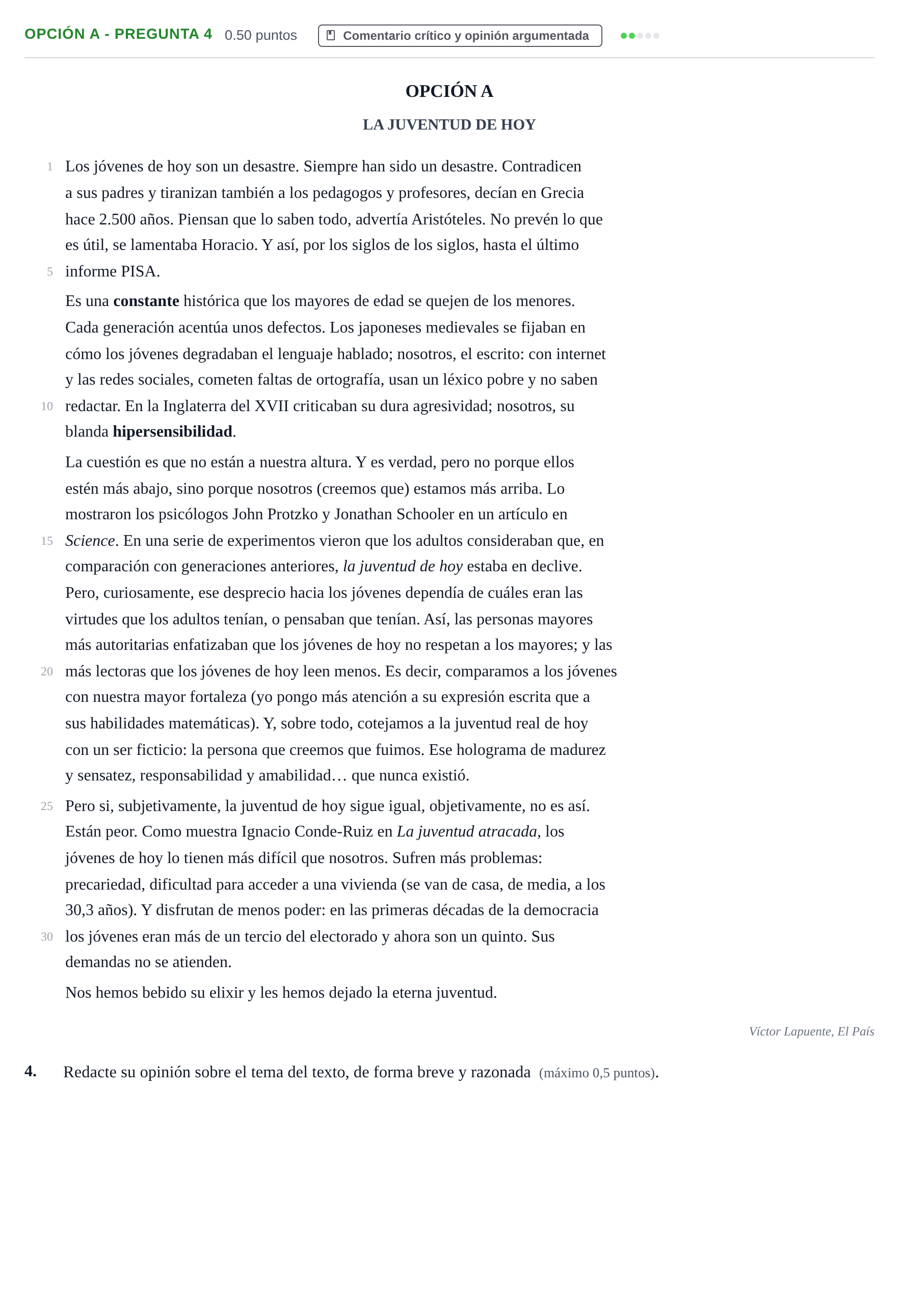Enunciado: Opción A - Pregunta 4 · Lengua Castellana y Literatura II PAU Castilla y León Ordinaria 2024
