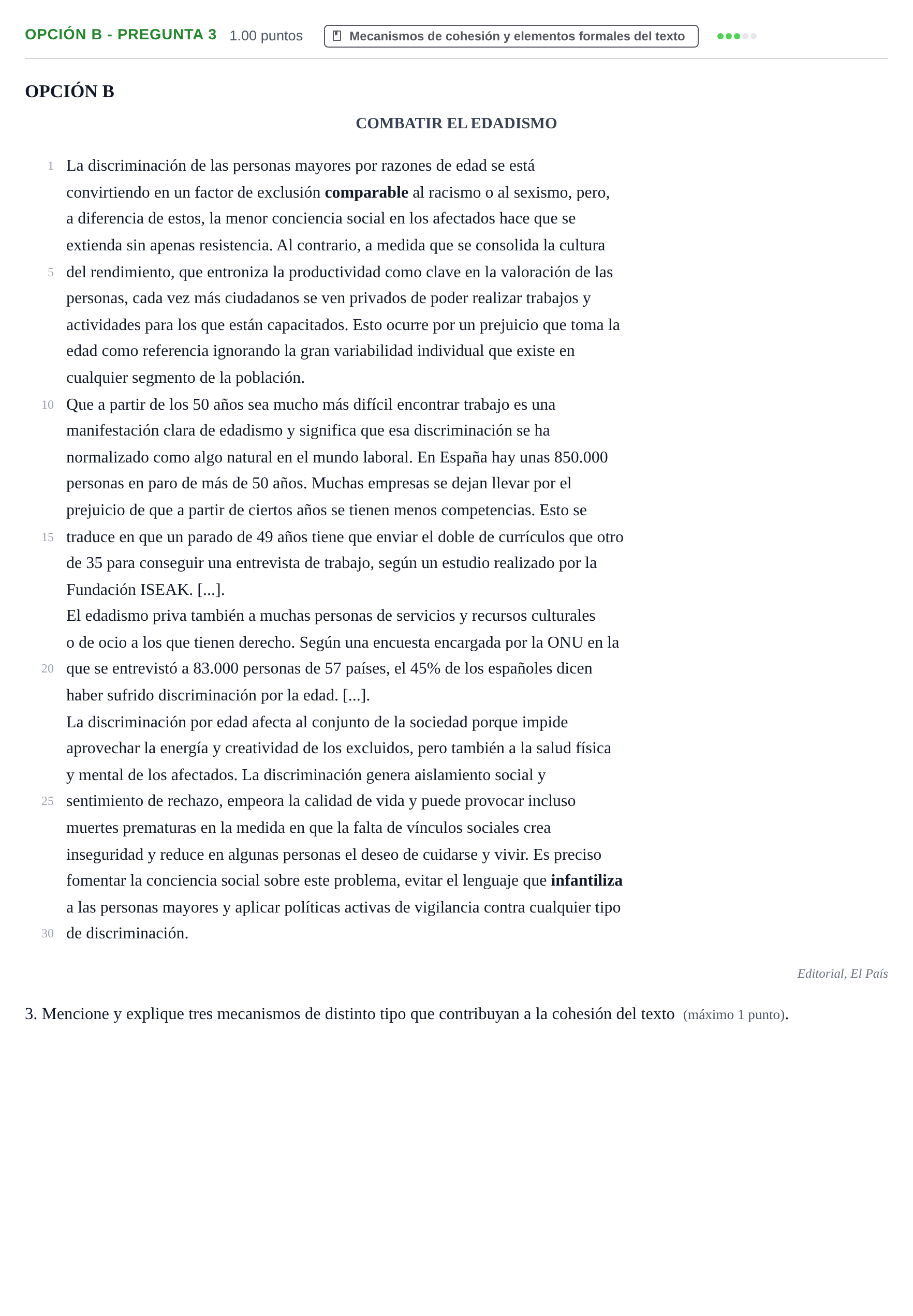 Enunciado: Opción B - Pregunta 3 · Lengua Castellana y Literatura II PAU Castilla y León Ordinaria 2024