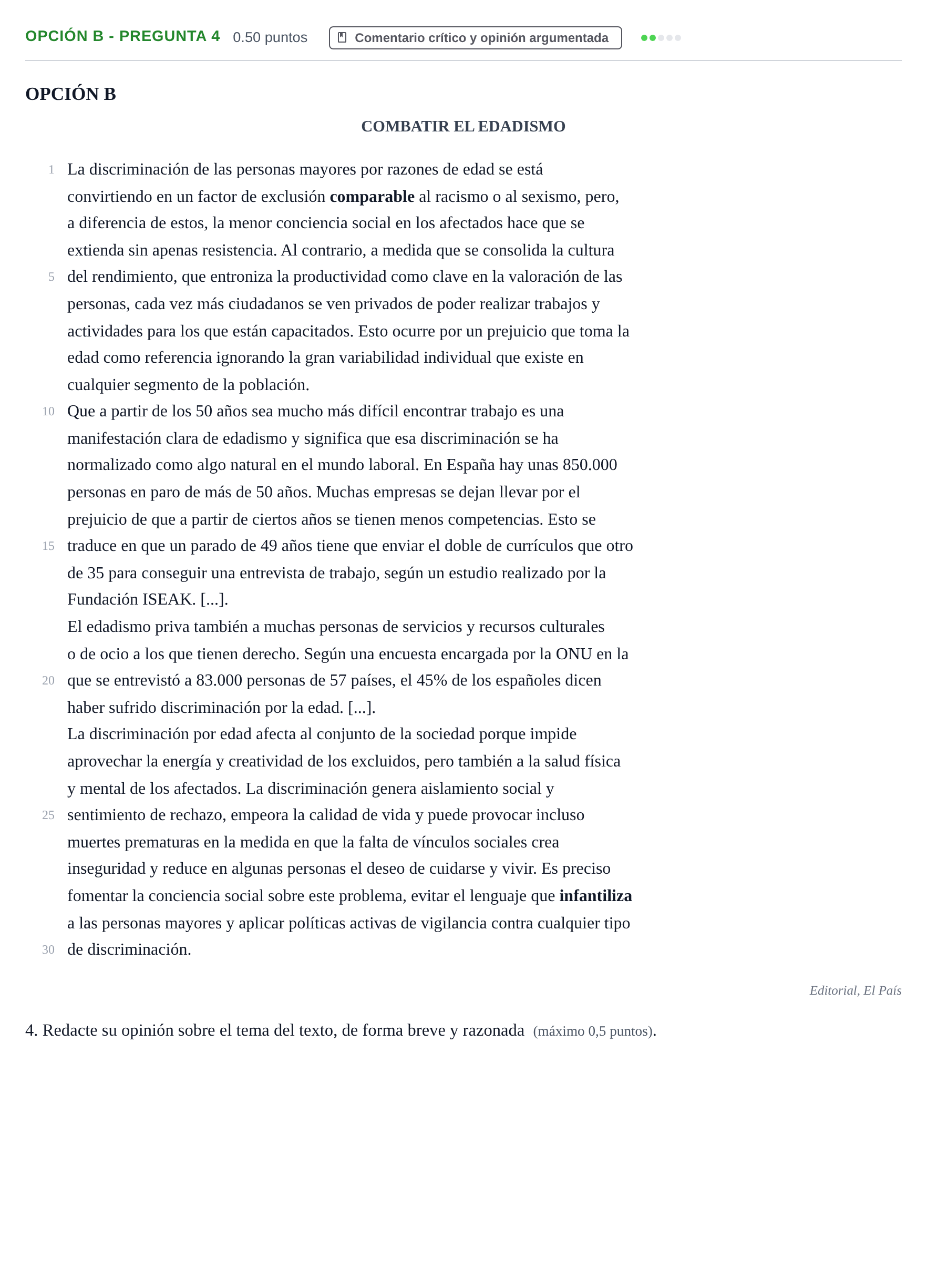 Enunciado: Opción B - Pregunta 4 · Lengua Castellana y Literatura II PAU Castilla y León Ordinaria 2024