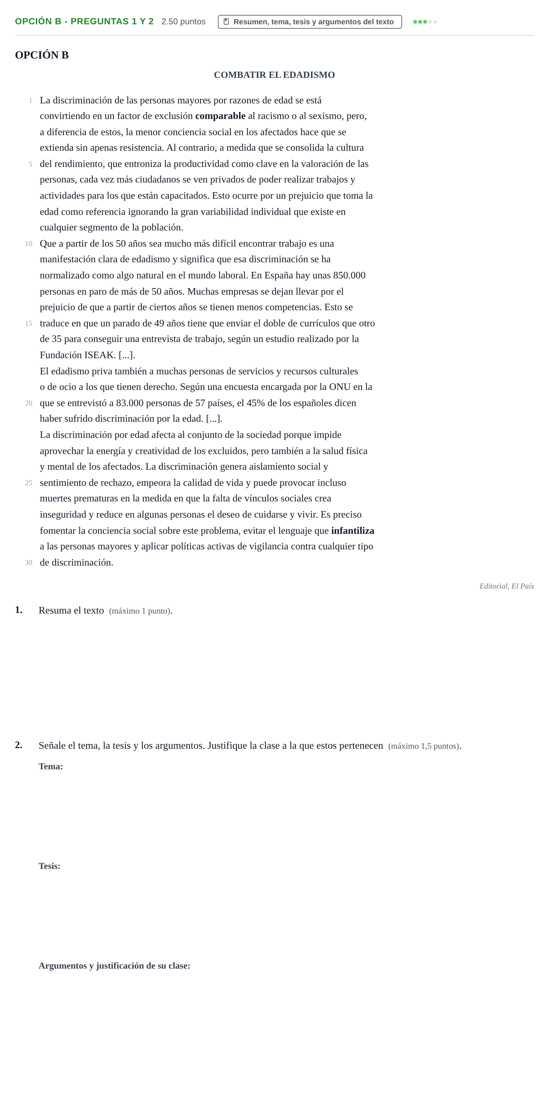 Enunciado: Opción B - Preguntas 1 y 2 · Lengua Castellana y Literatura II PAU Castilla y León Ordinaria 2024