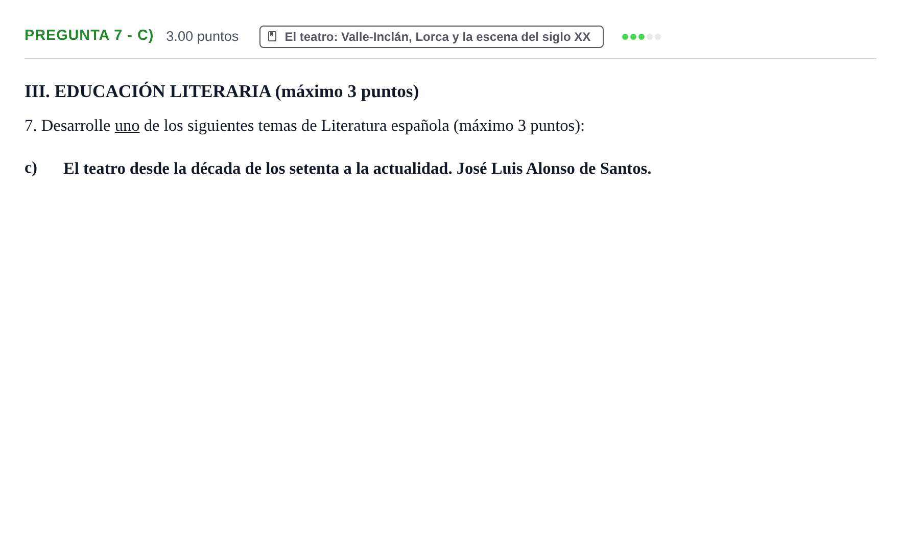Enunciado: Pregunta 7 - c) · Lengua Castellana y Literatura II PAU Castilla y León Ordinaria 2024