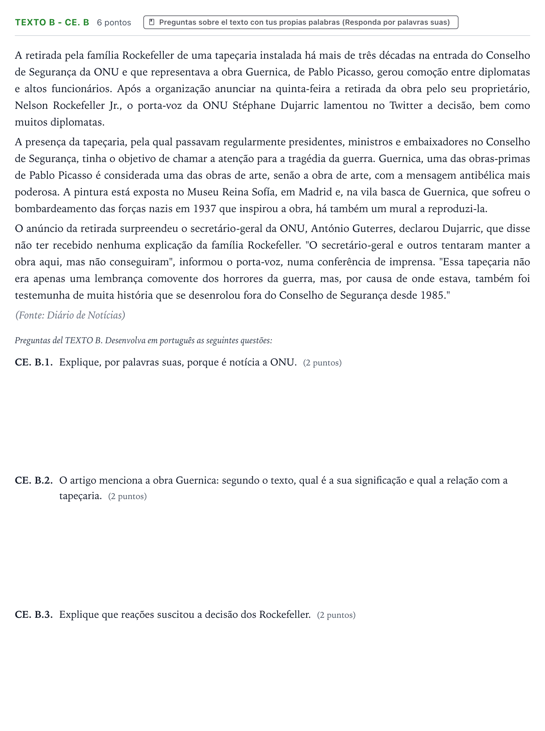 Enunciado: Ejercicio Texto B - CE. B · Portugués PAU Castilla y León Extraordinaria (Fase Mejora de Nota) 2024