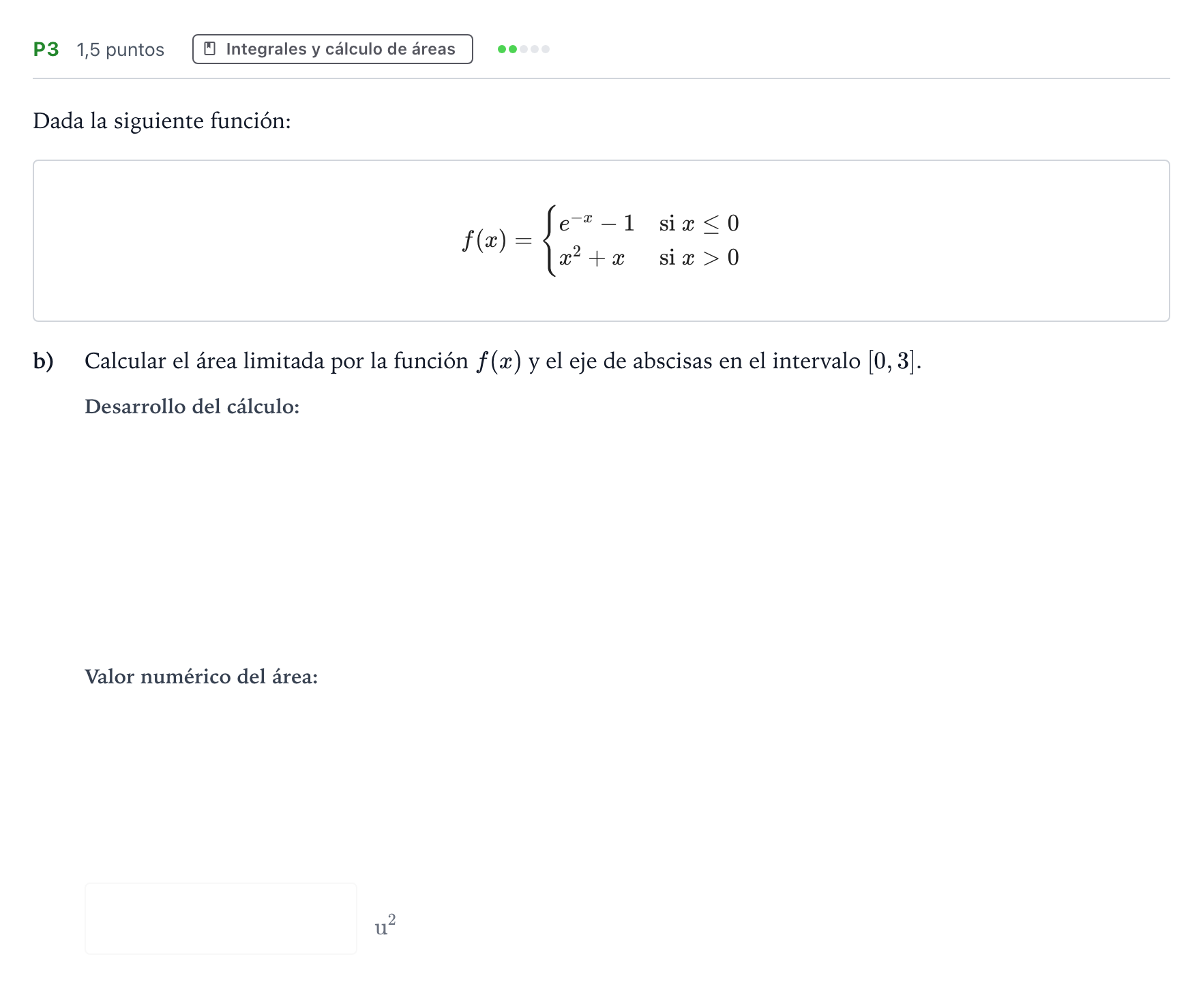Enunciado: Ejercicio P3 - Integrales y cálculo de áreas · Matemáticas aplicadas a las Ciencias Sociales II PAU Castilla y León Extraordinaria (Fase Mejora de Nota) 2024