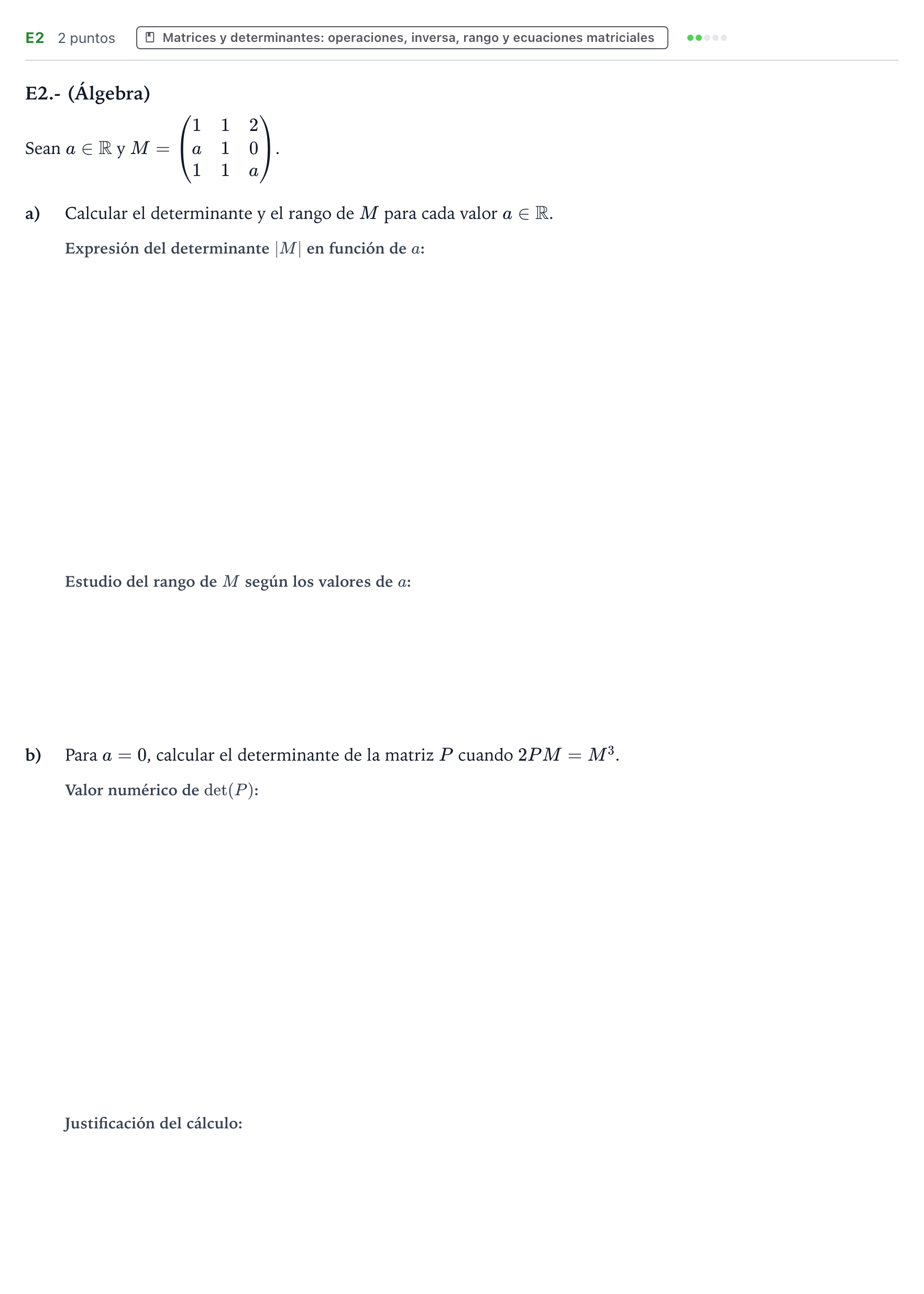 Enunciado: Ejercicio E2 · Matemáticas II PAU Castilla y León Ordinaria 2024
