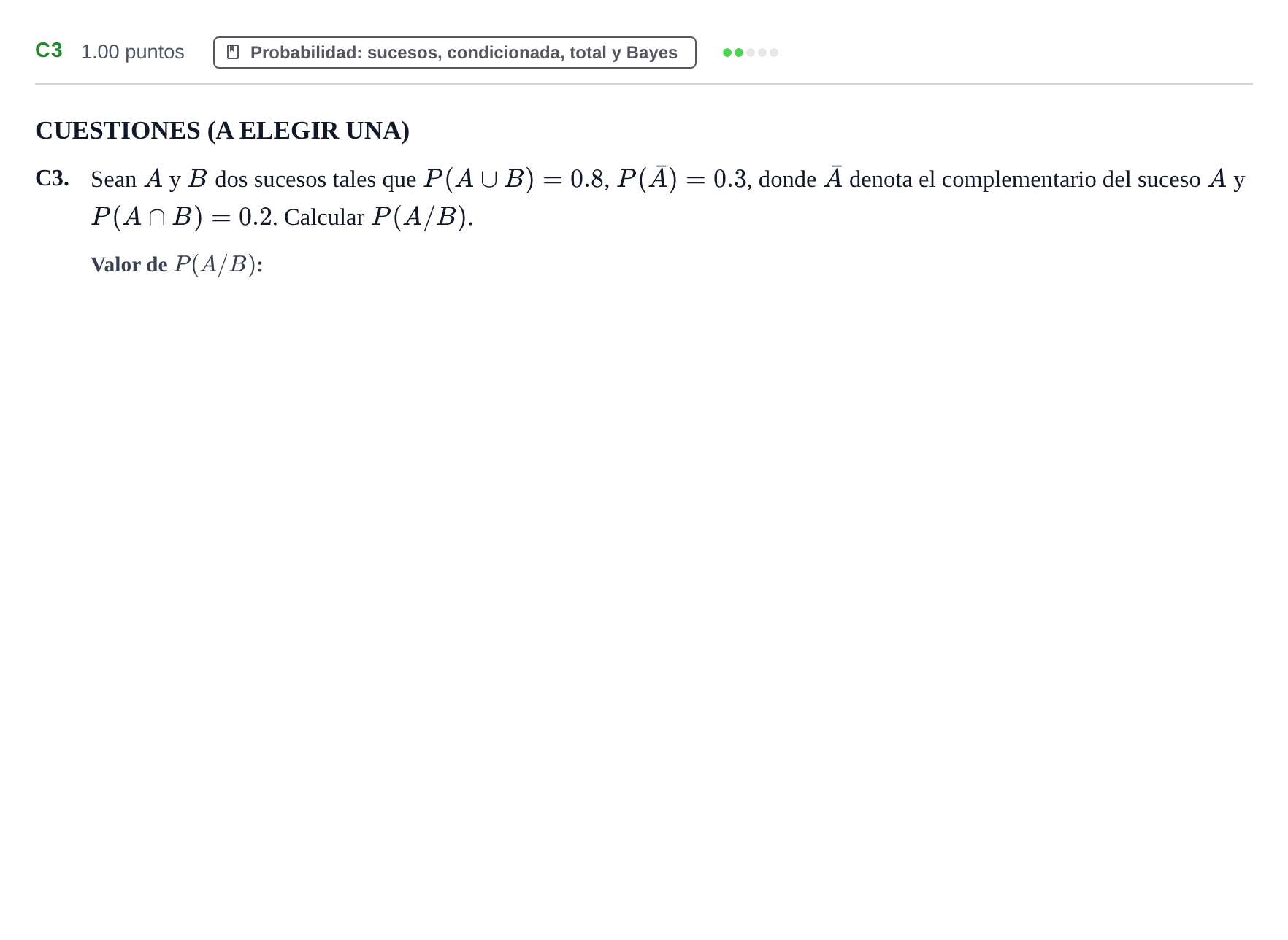 Enunciado: Ejercicio C3 · Matemáticas aplicadas a las Ciencias Sociales II PAU Castilla y León Ordinaria (Fase Mejora de Nota) 2024
