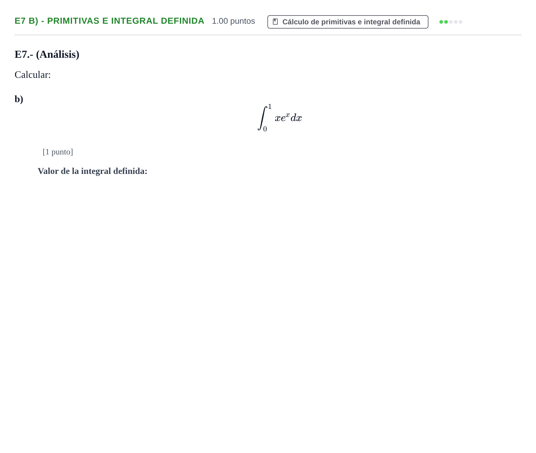 Enunciado: Ejercicio E7 b) - Primitivas e integral definida · Matemáticas II PAU Castilla y León Ordinaria (Fase Mejora de Nota) 2024