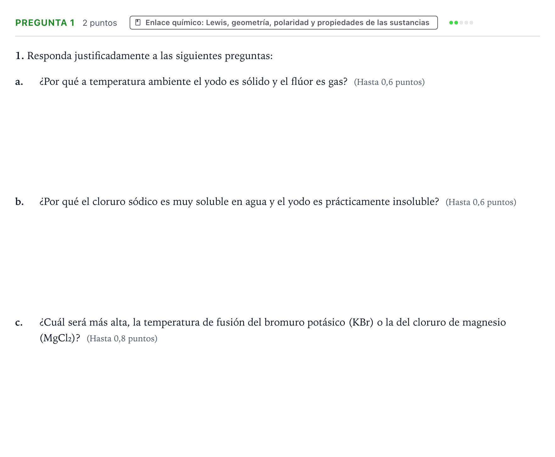 Enunciado: Pregunta 1 · Química PAU Castilla y León Extraordinaria 2024